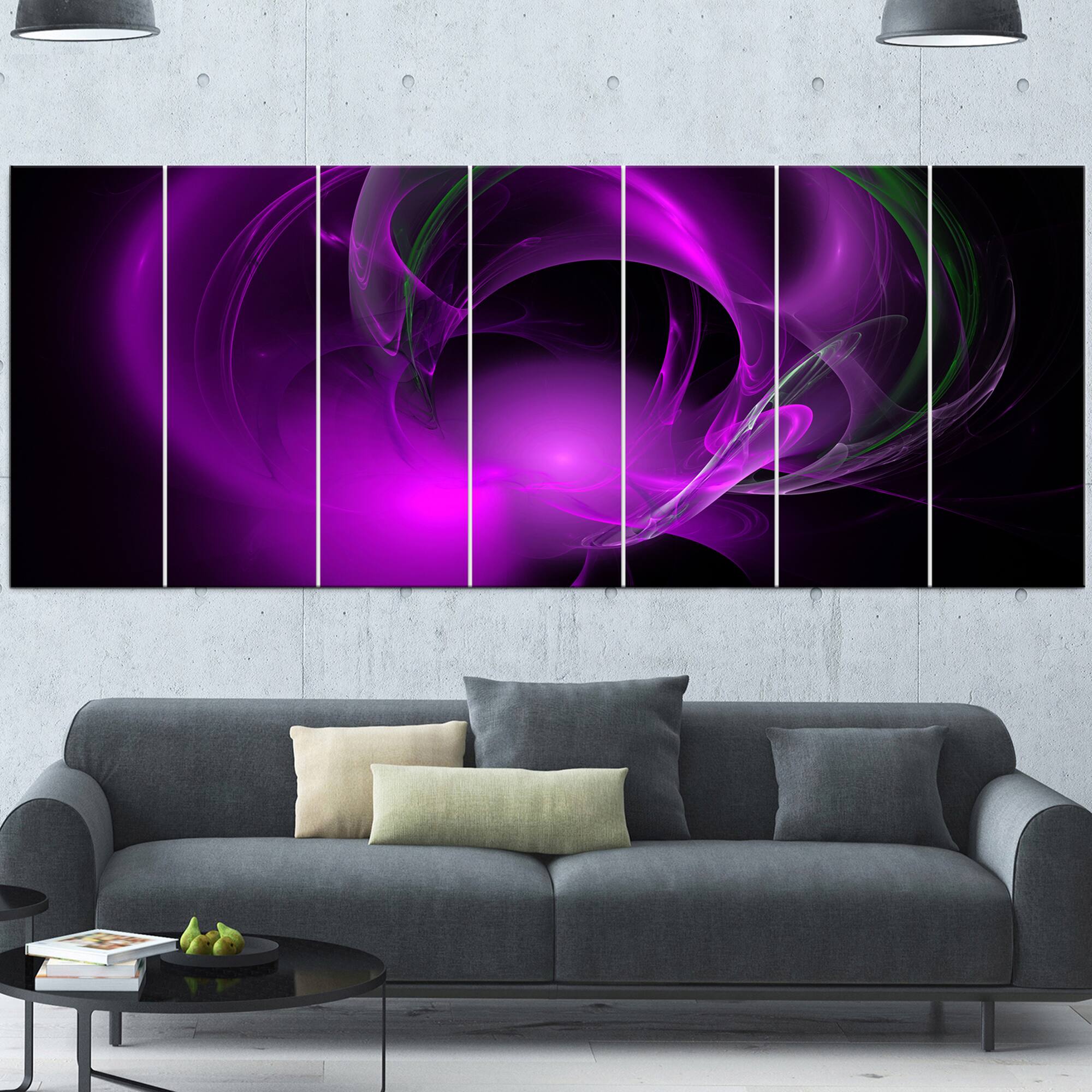 Designart - Purple Fractal Galactic Nebula - Abstract Wall Art Canvas