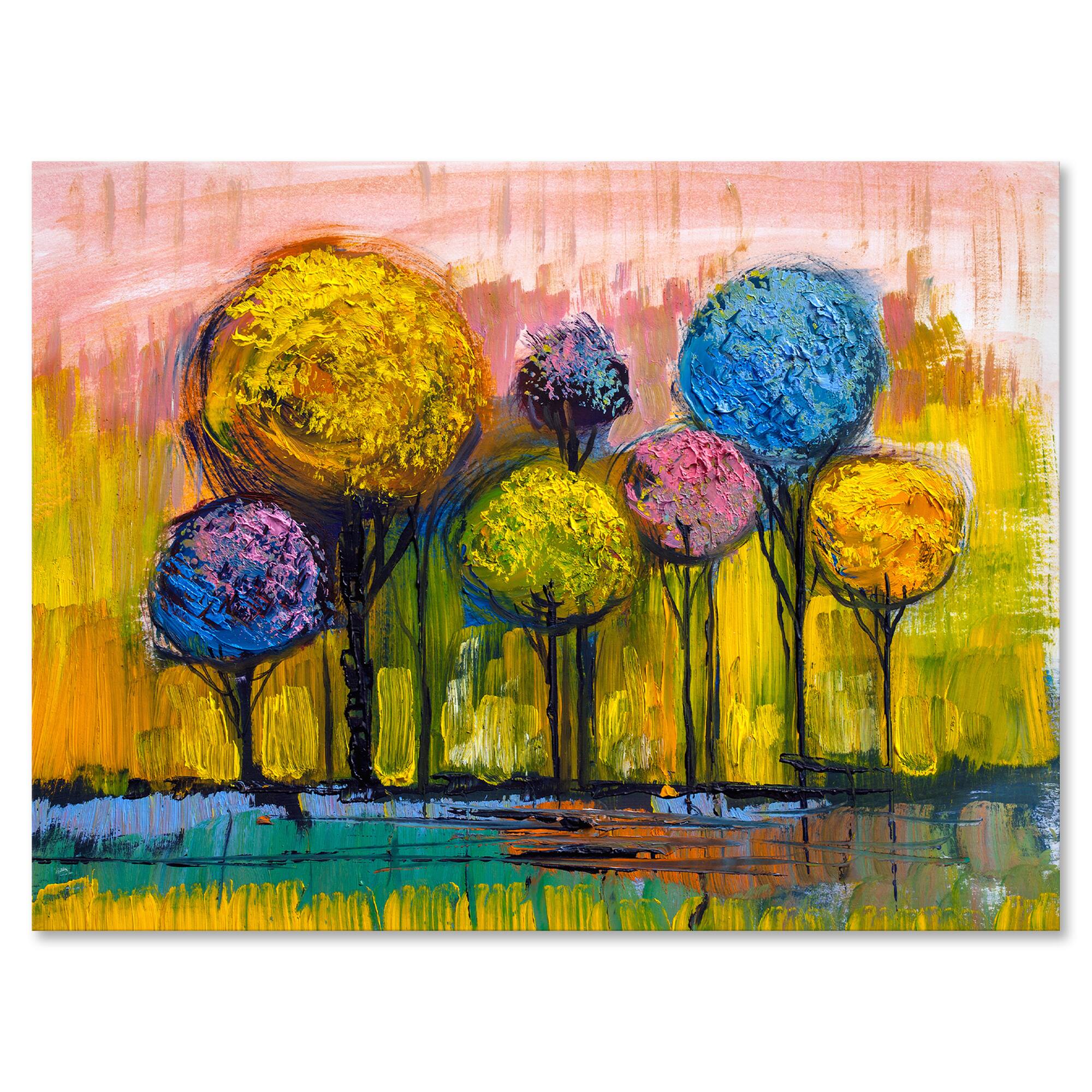 Designart - Colourful Trees Impressionist Landscape IV - Modern Canvas Wall Art Print