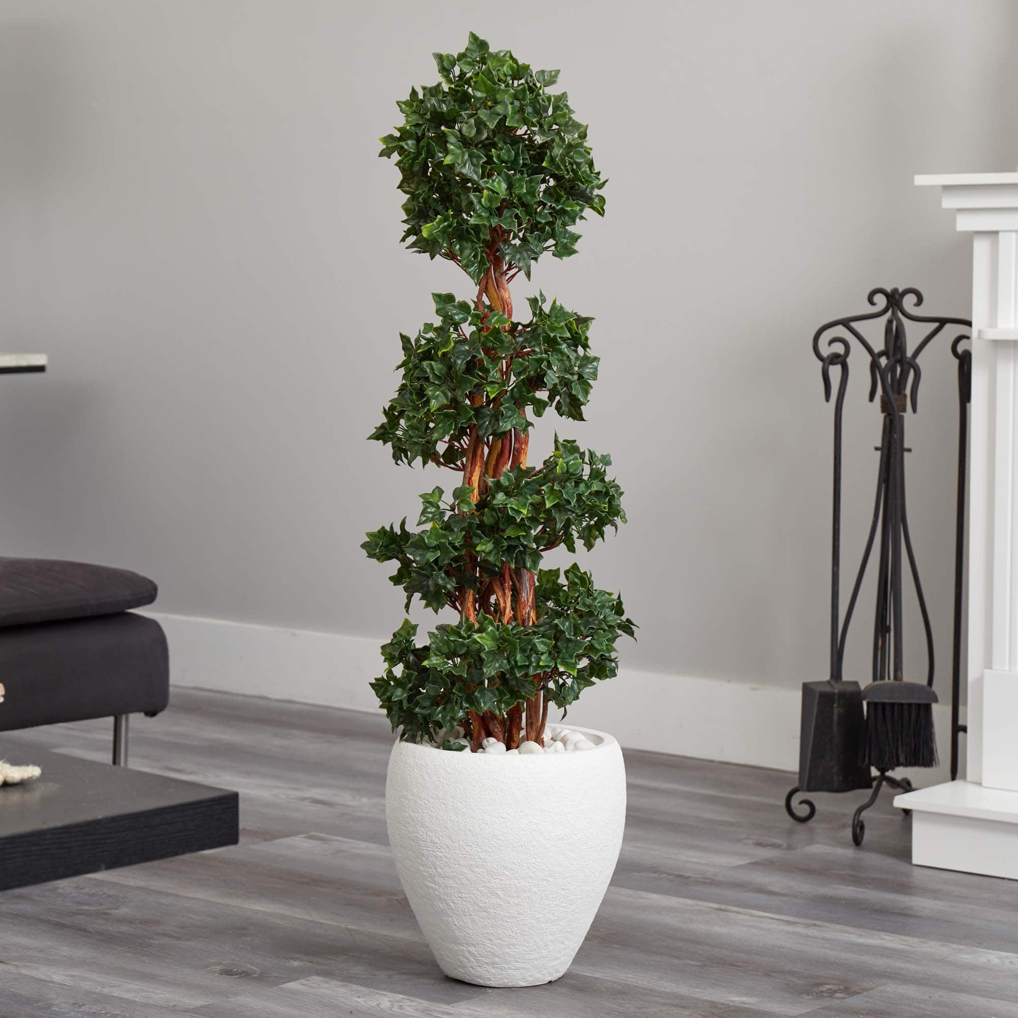 4ft. English Ivy Topiary Tree in White Oval Planter