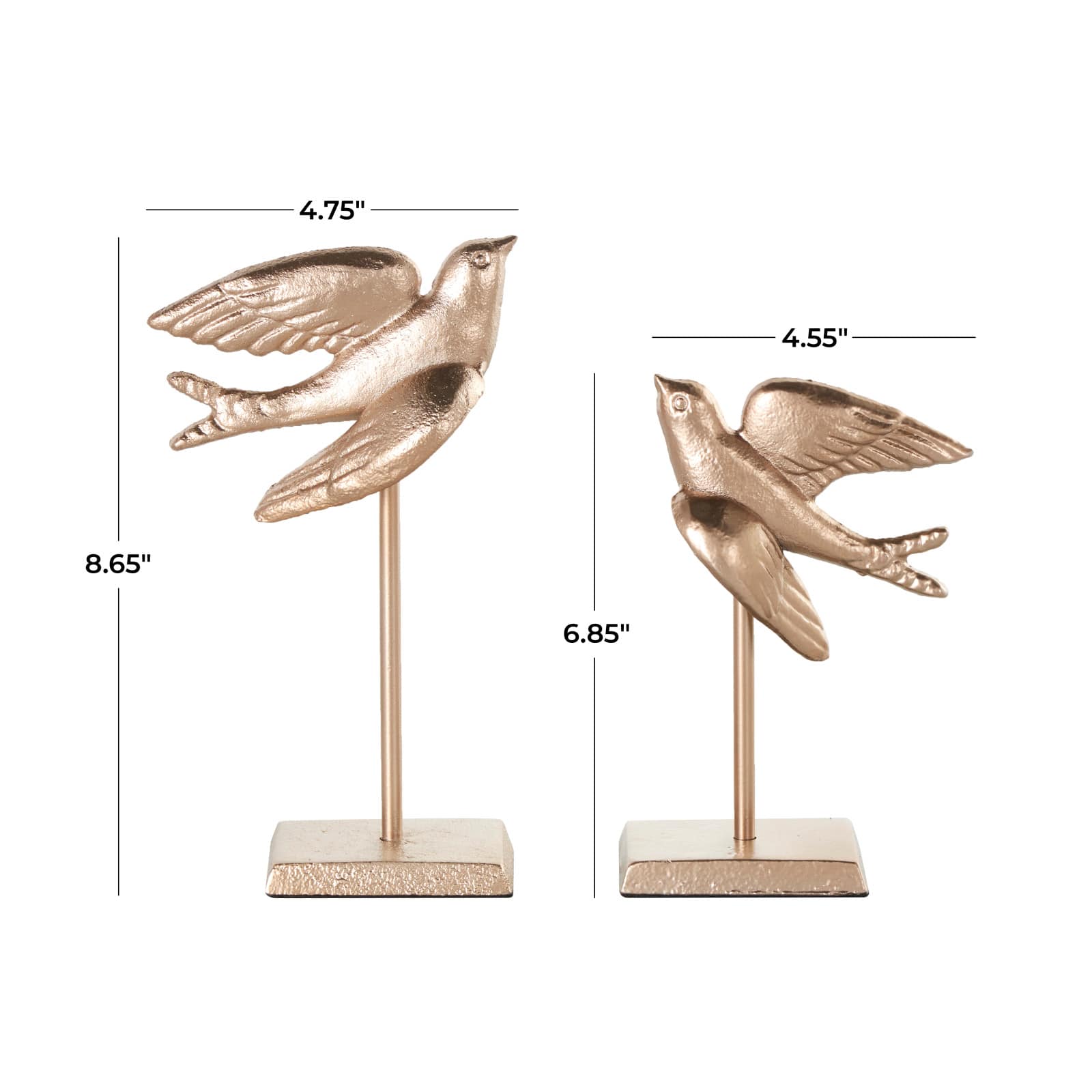 Gold Metal Bird Metallic Sculpture Set
