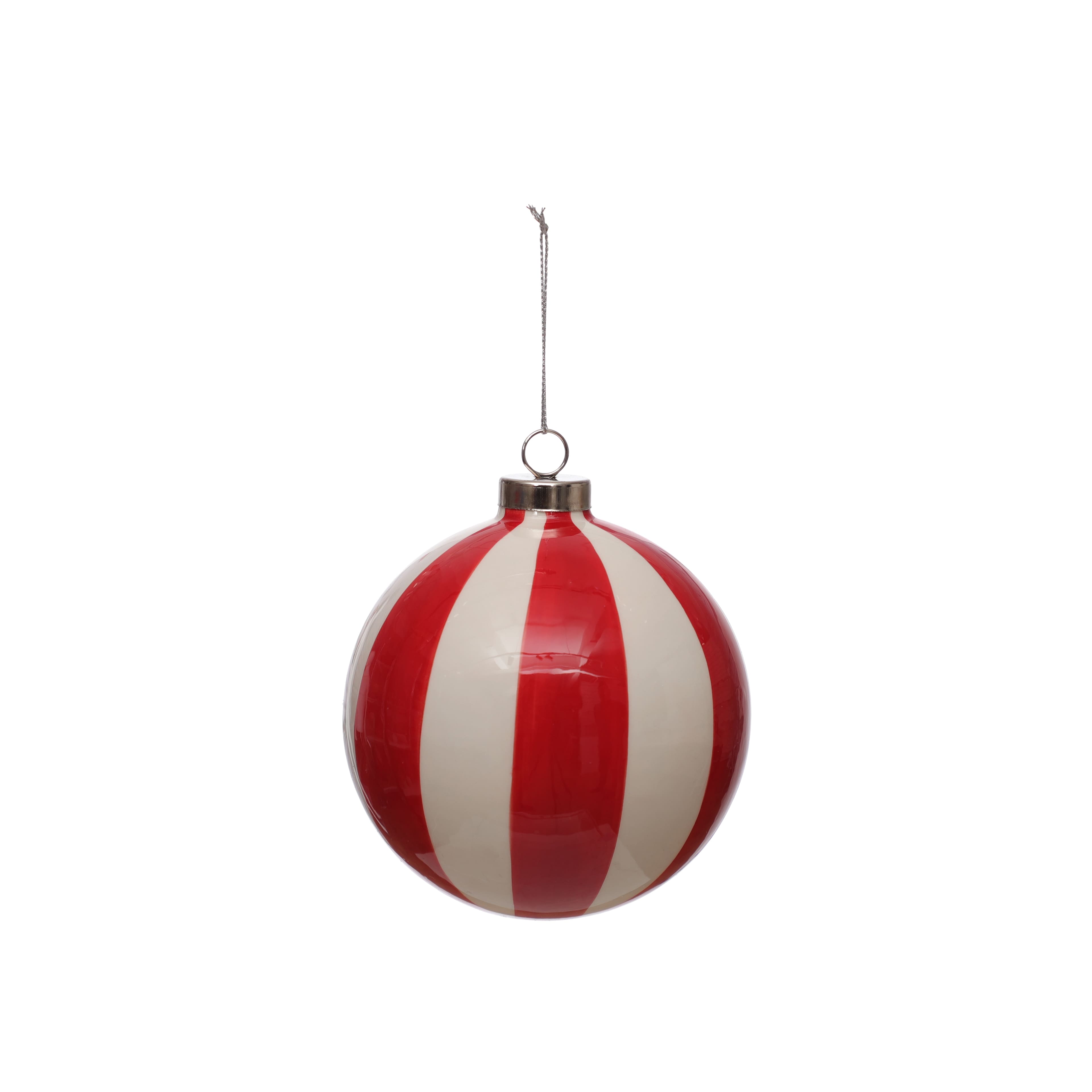 3.75&#x22; Red &#x26; White Vertical Peppermint Stripes Ceramic Ball Ornament by Ashland&#xAE;