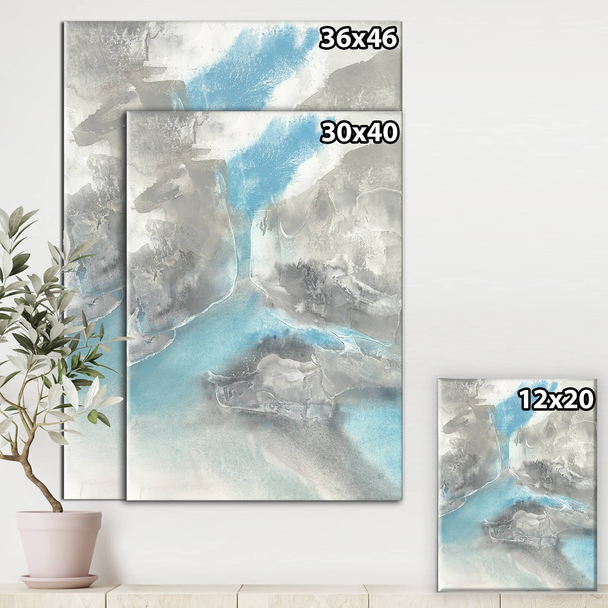 Designart - Watercolor Minimal Blue Tones II - Mid-Century Modern Canvas Artwork