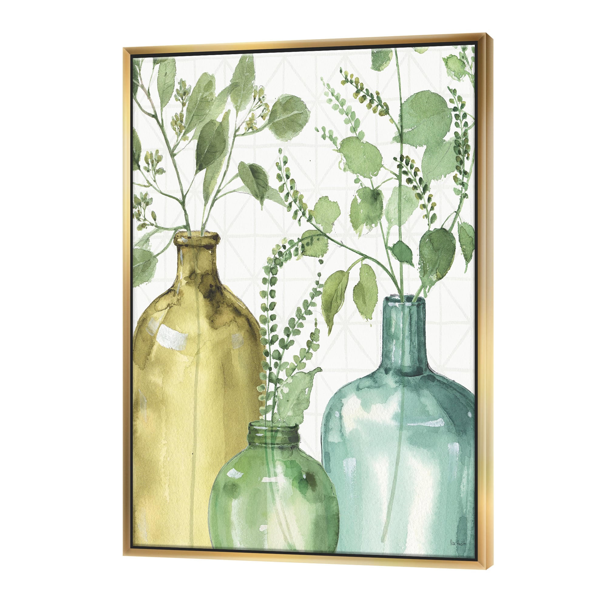 Designart - Mixed Botanical Green Leaves IX - Cottage Canvas in Gold Frame