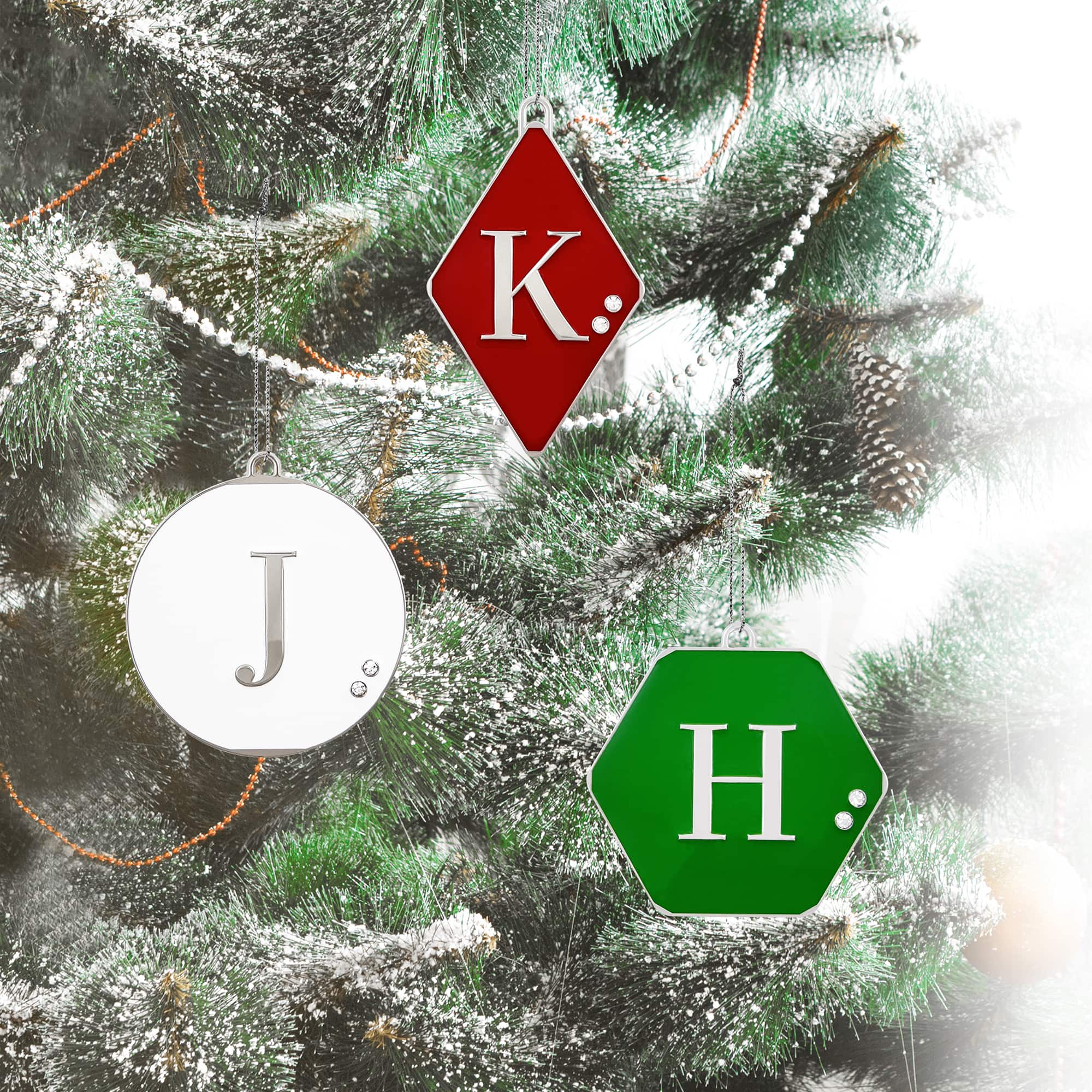 Geometric Enameled Monogram Tag Ornament with Rhinestones by Ashland&#xAE;