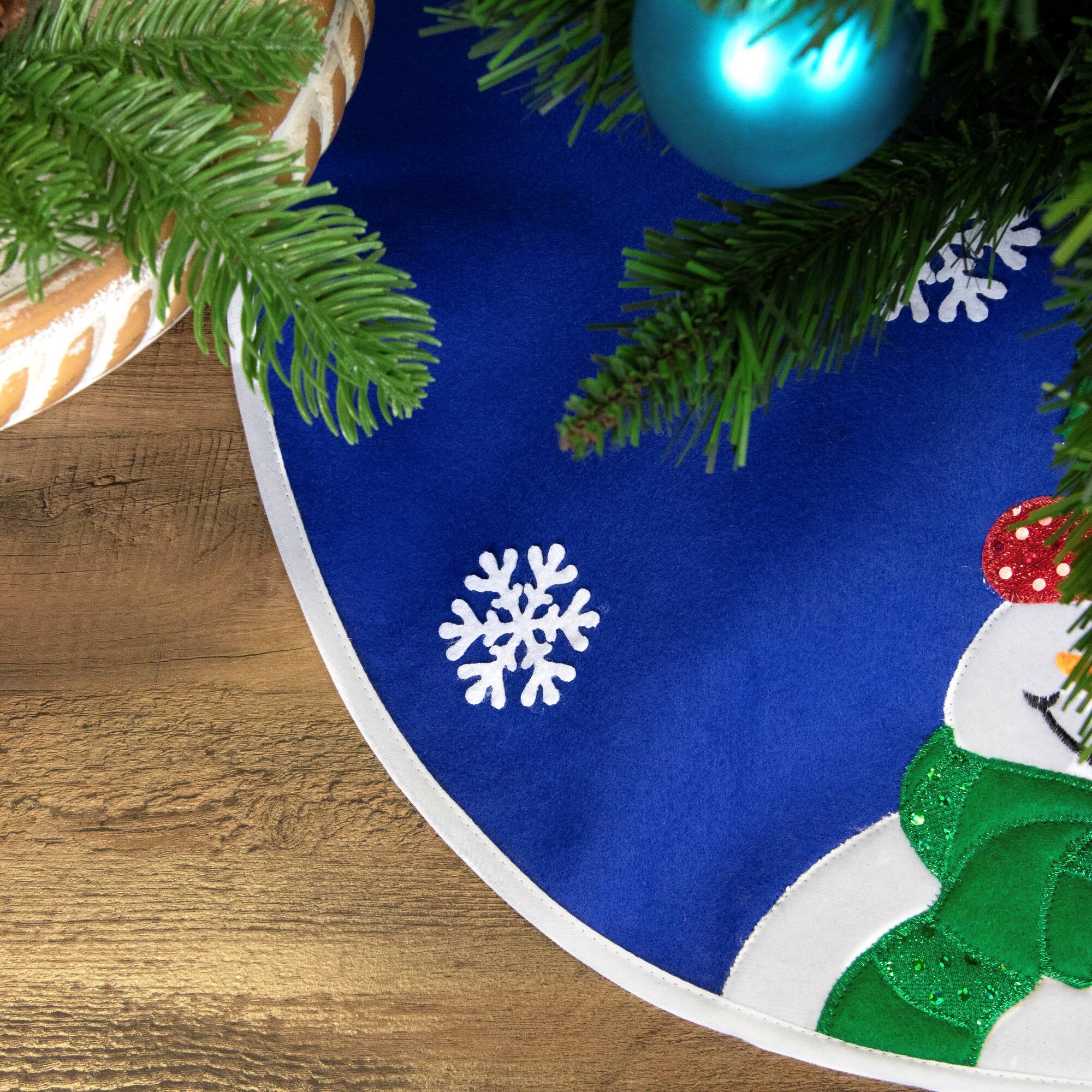 20" Blue Mini Tree Skirt with Embellished Snowman