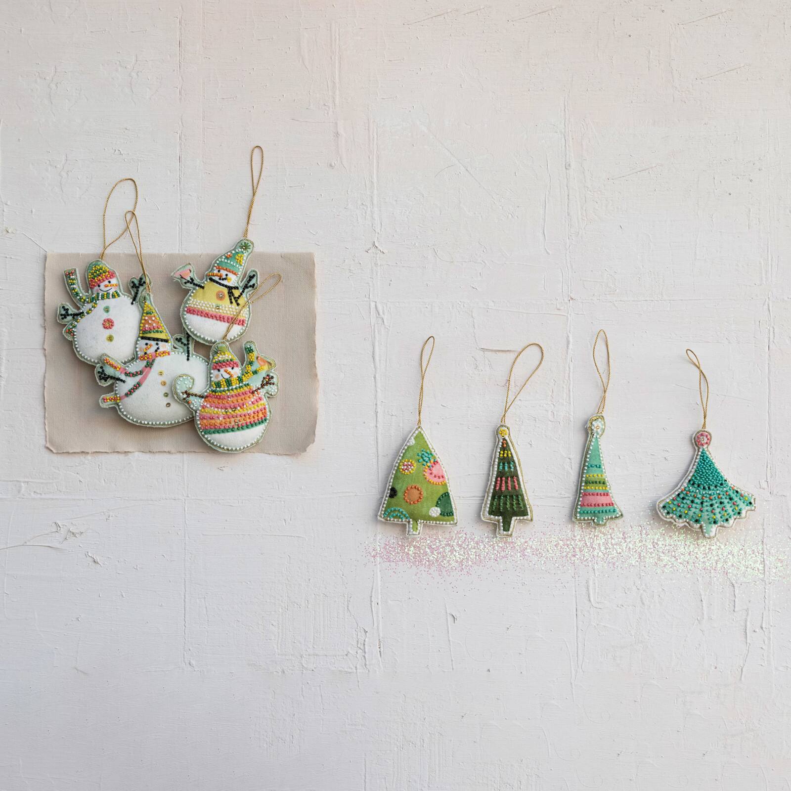 Hello Honey&#xAE; 4 Pack Bead Embroidered Christmas Tree Cotton Velvet Ornaments