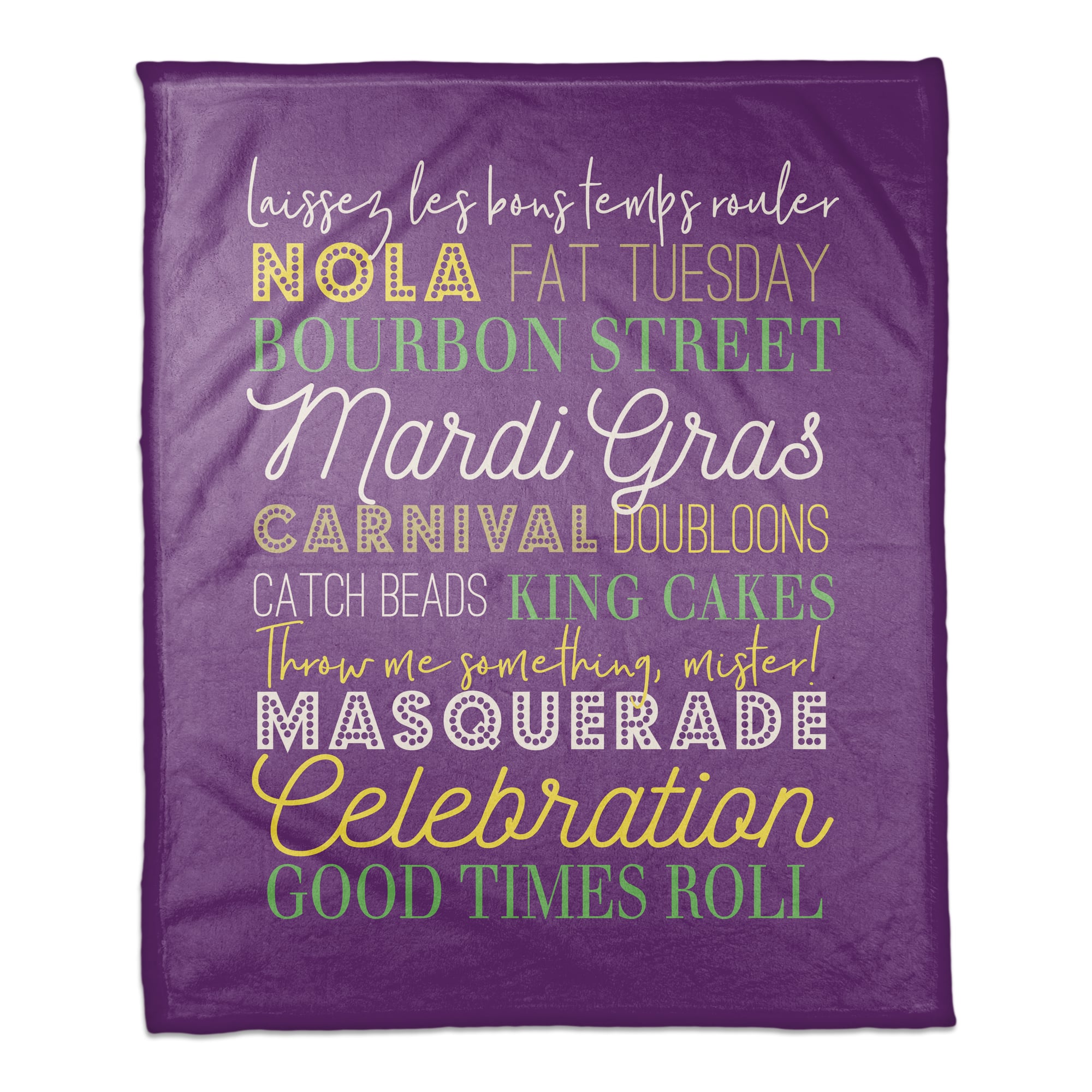 Mardi Gras Words Fleece Throw