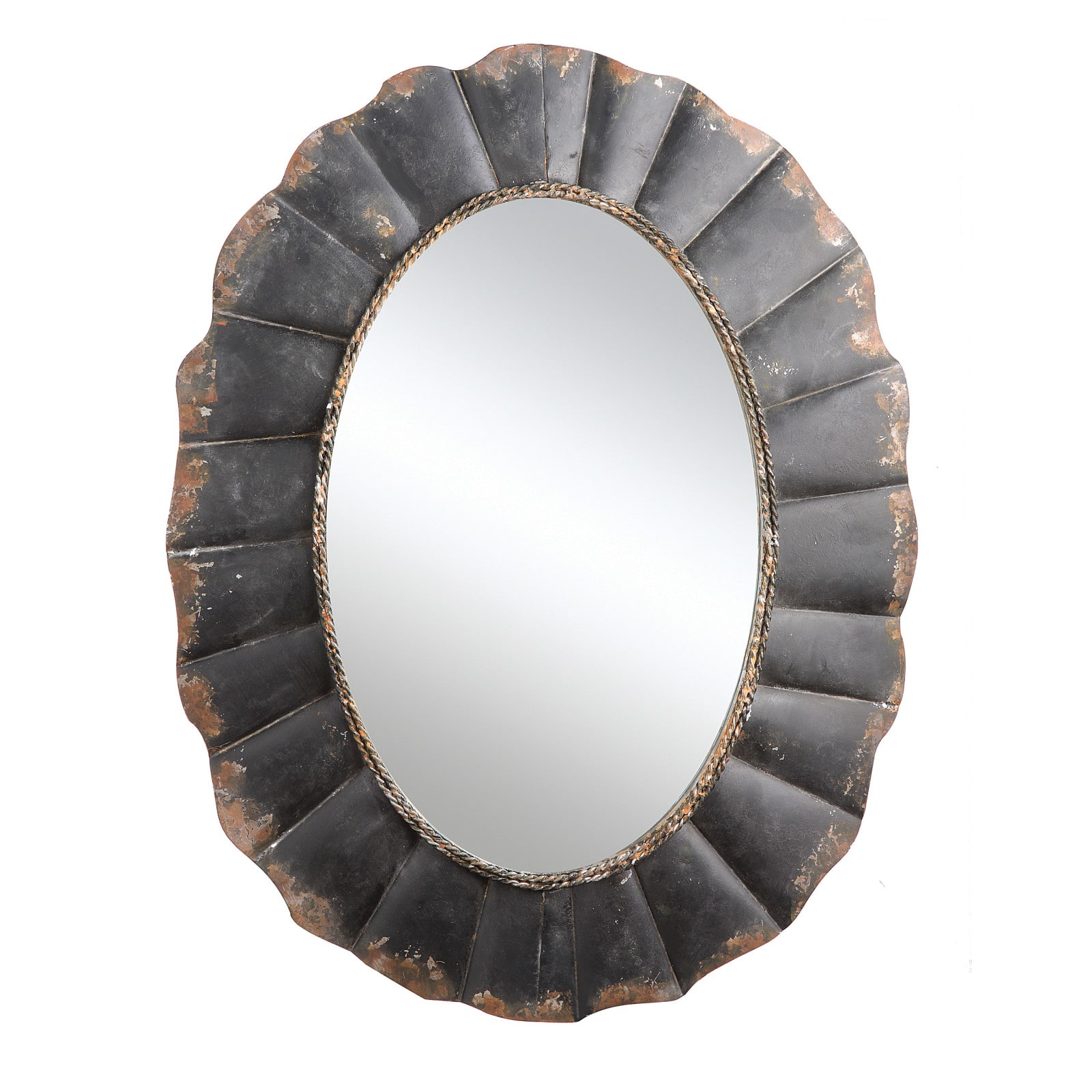 Hello Honey® 31" Black Oval Scalloped Metal Mirror