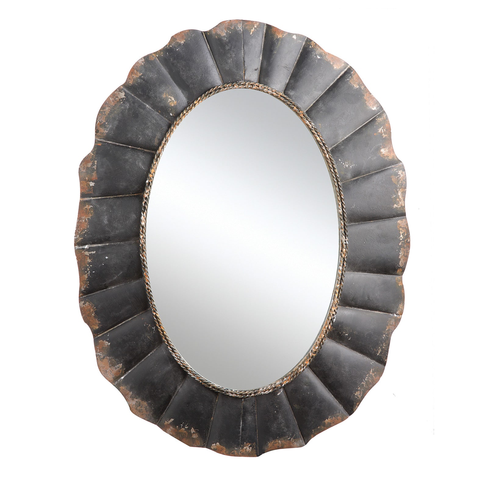 31&#x22; Black Oval Scalloped Metal Mirror