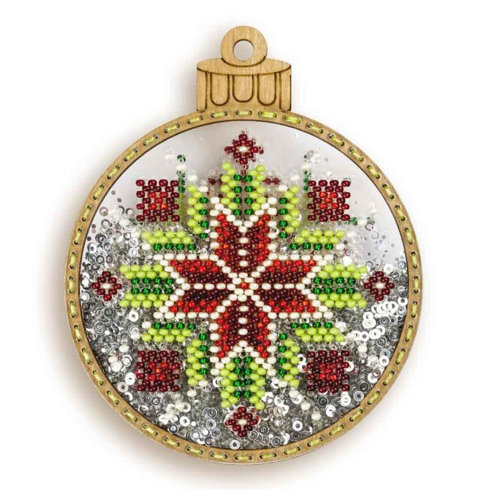 Wonderland Crafts Red &#x26; Green Star Ball Ornament Bead Embroidery Kit