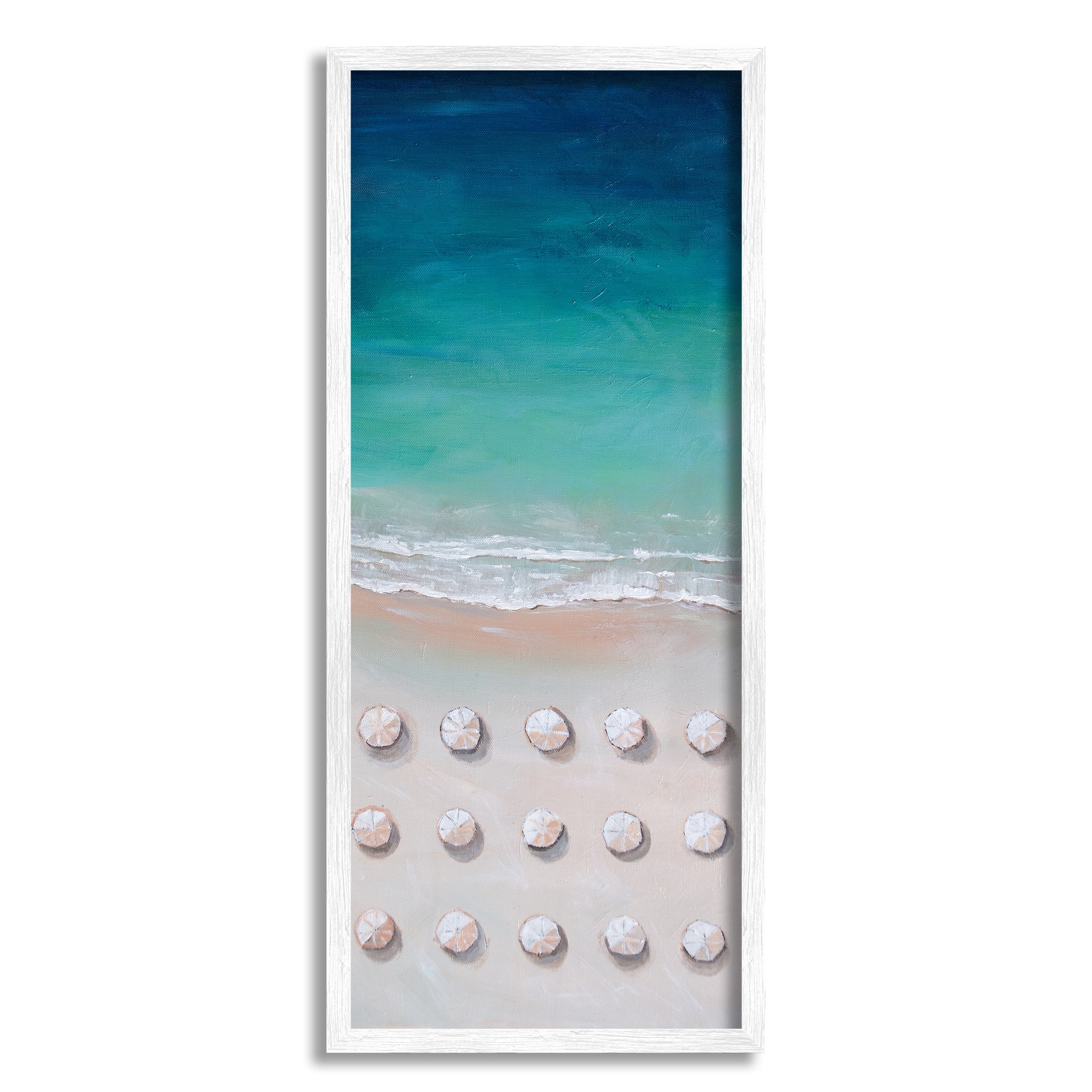 Stupell Industries Umbrella Beach Coast Deep Blue Waters Aerial Painting Framed Wall Art