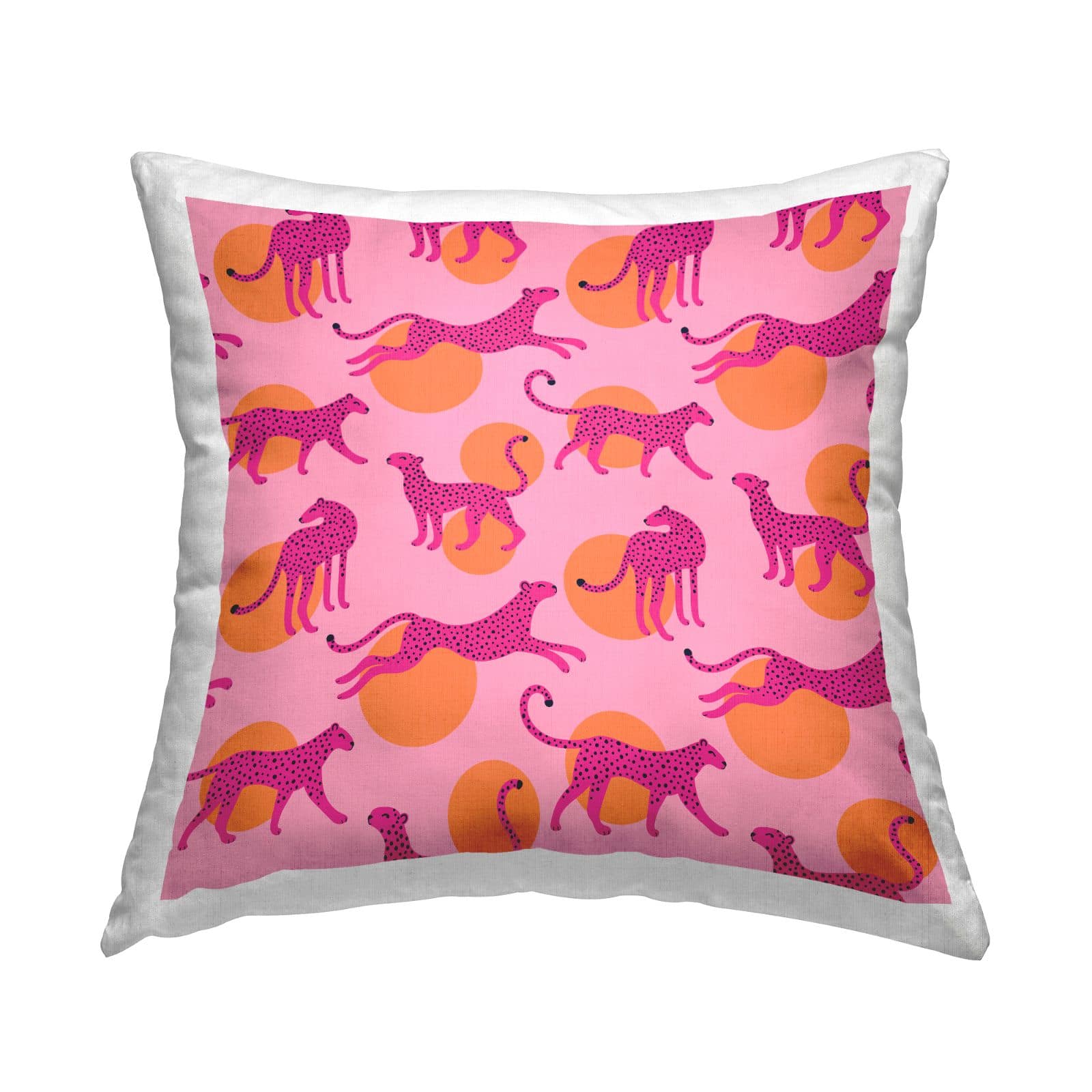 Stupell Industries Pink Leopards Over Orange Polka Dots Throw Pillow, 18&#x22; x 18&#x22;