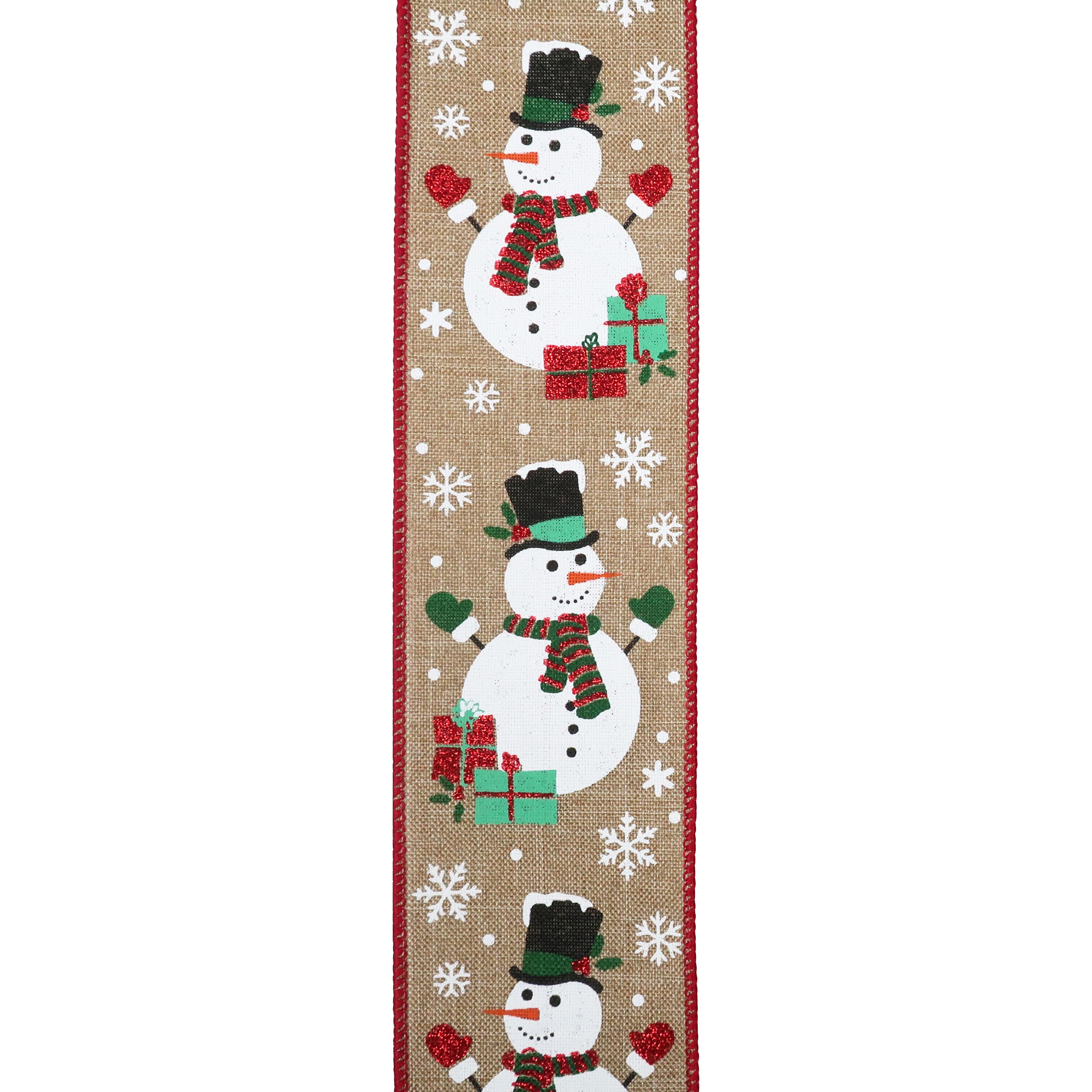 2.5&#x22; x 20ft. Wired Snowman Faux Linen Ribbon by Celebrate It&#xAE; Christmas