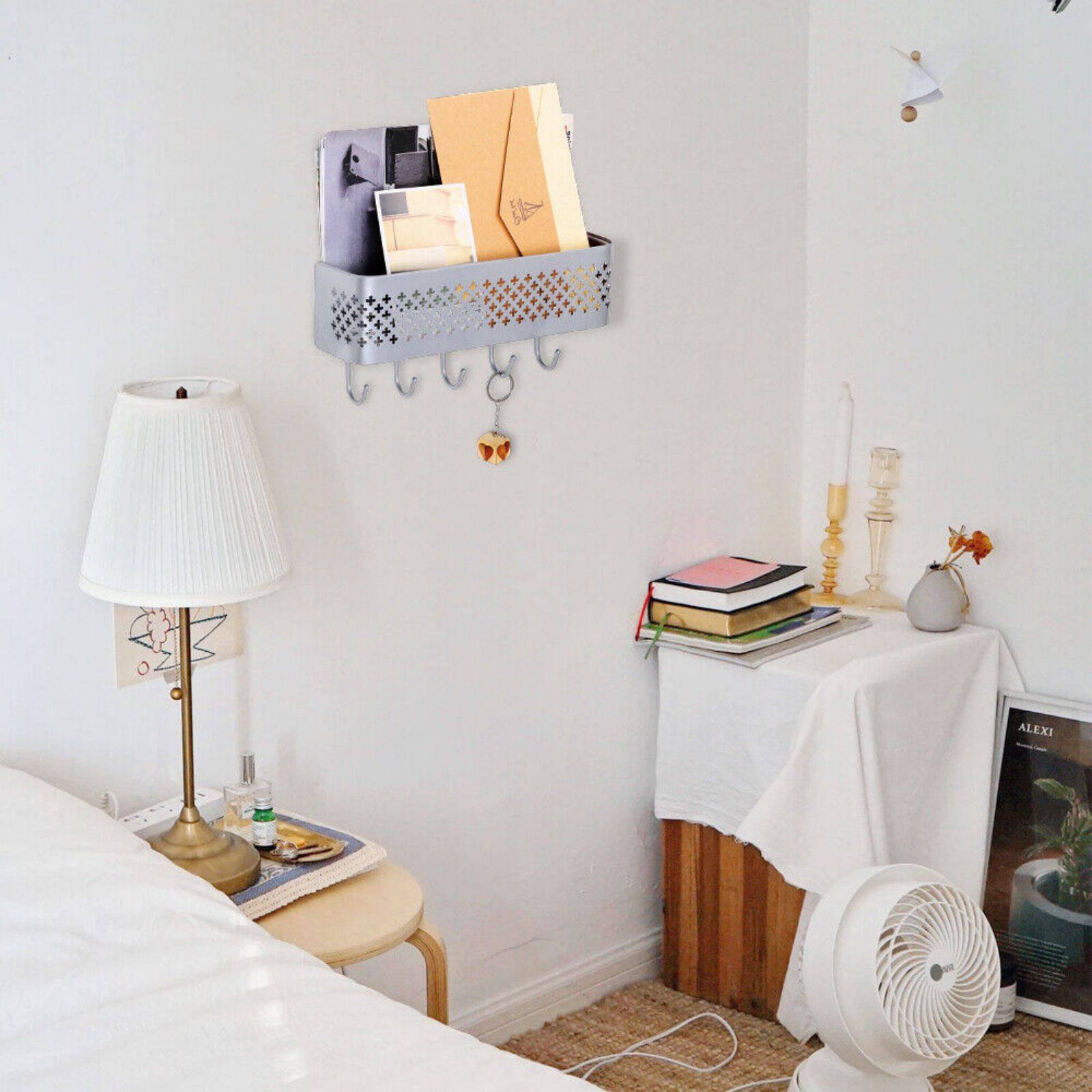 NEX™ Silver Wall-Mounted Mail Sorter and Key Organizer with 5 Hooks