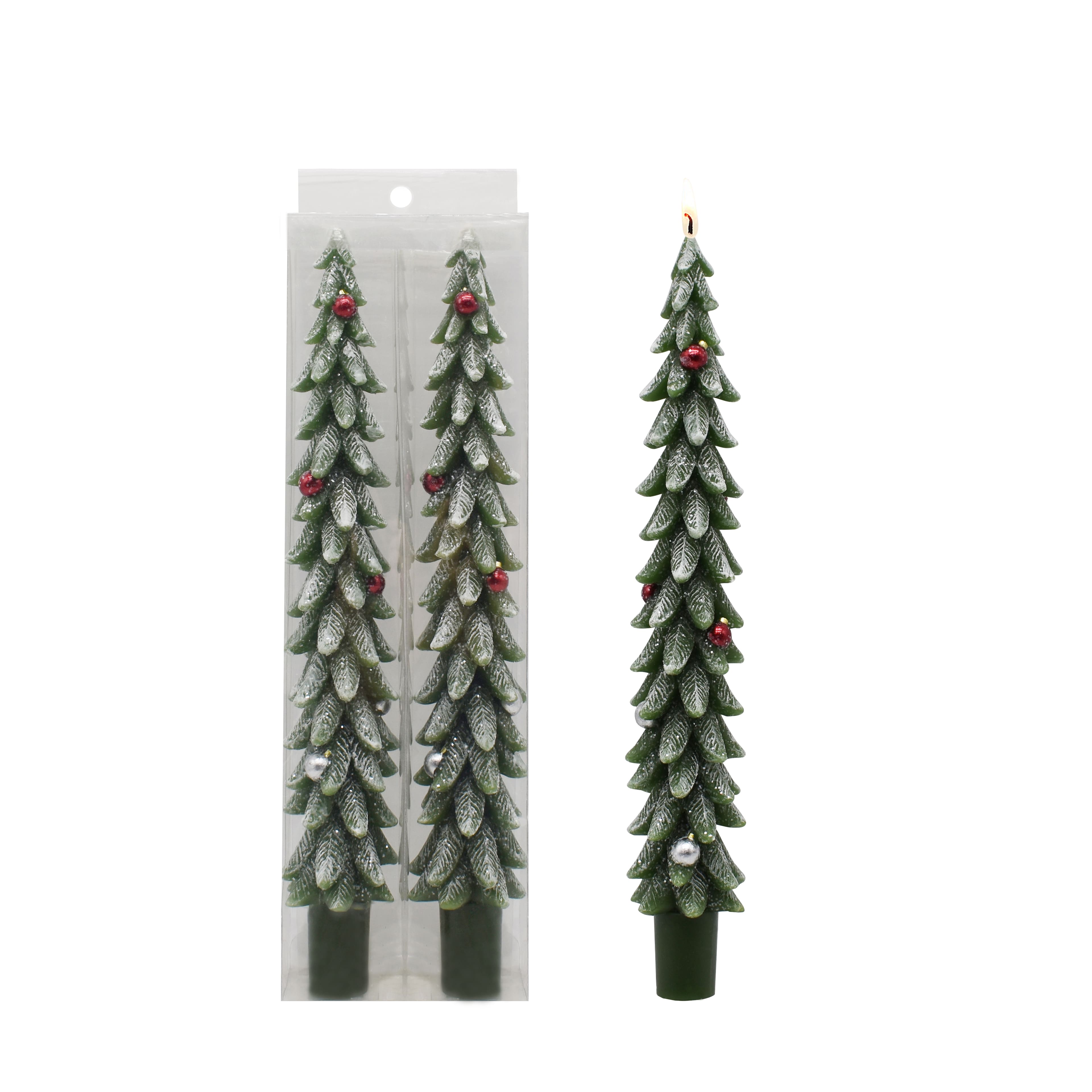 10&#x22; Green Trees with Ornaments Taper Candles, 2ct. by Ashland&#xAE;