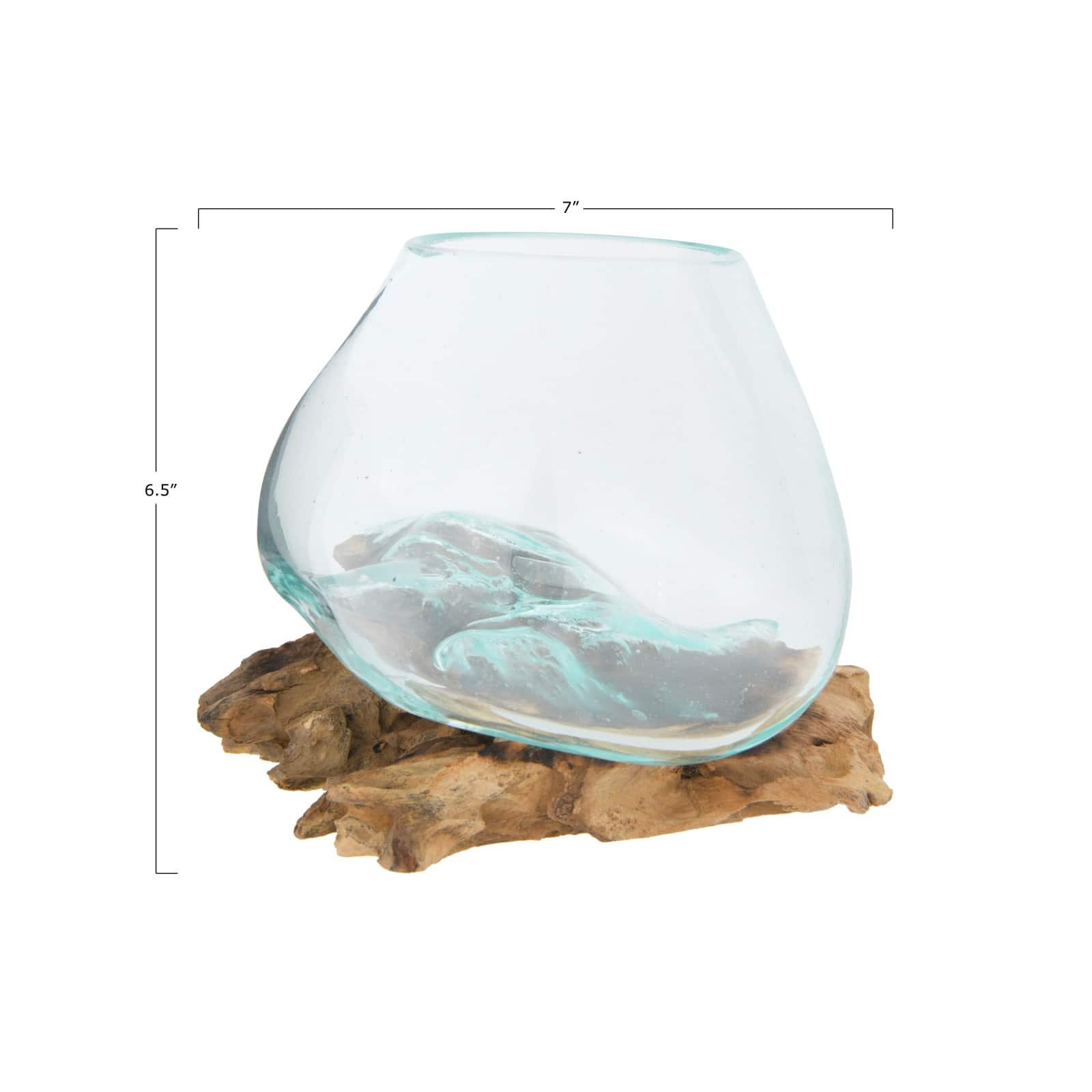 6.5&#x22; Glass Planter/Vase on Natural Wood Base