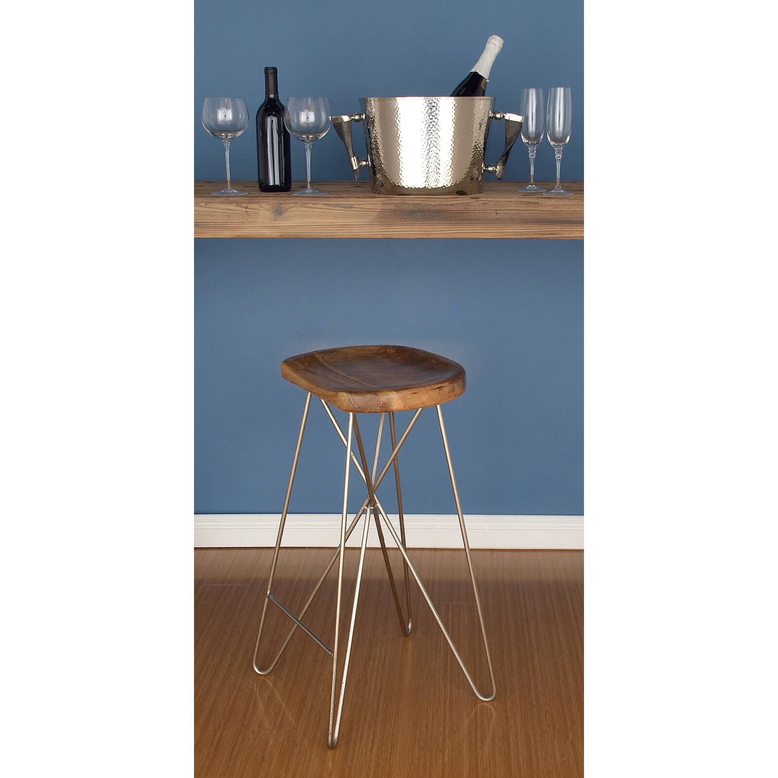 30&#x22; Light Brown Mango Wood &#x26; Metal Contemporary Bar Stool