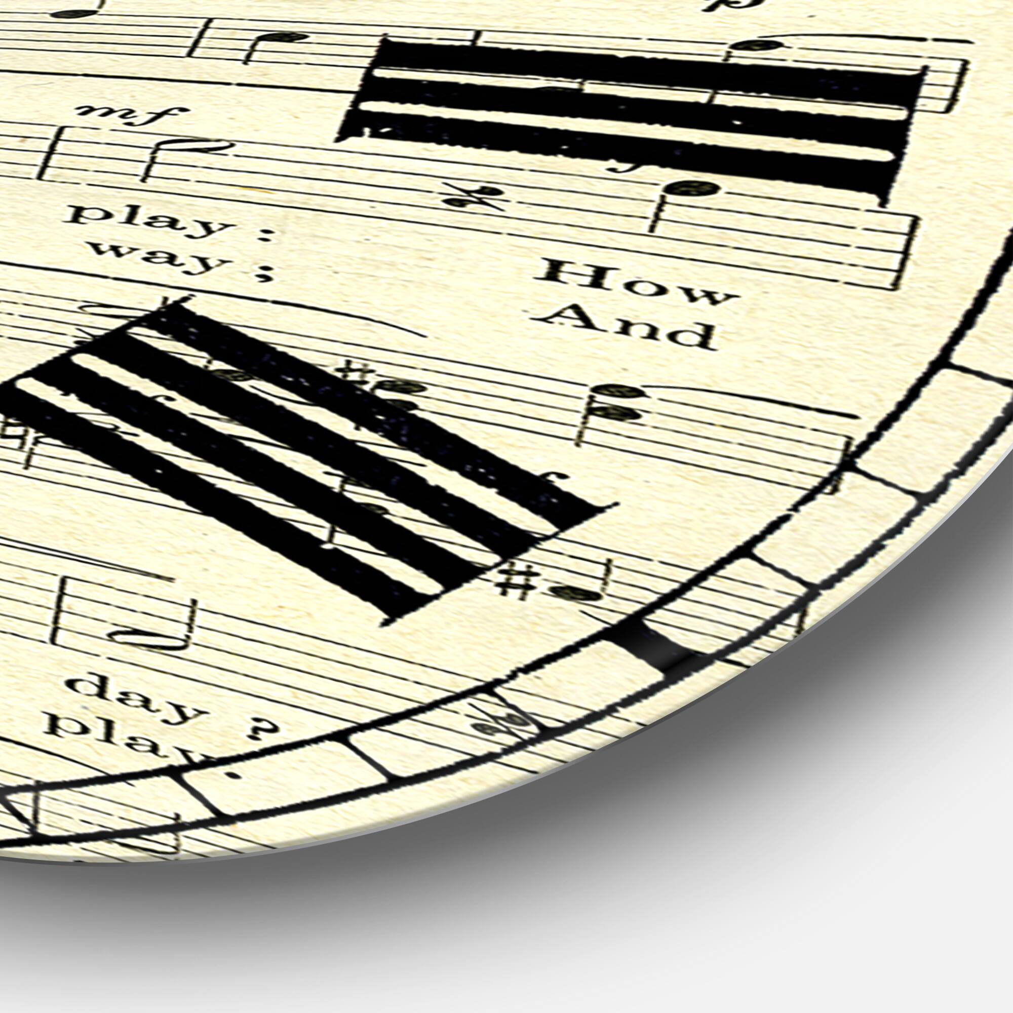 Designart 'Goodmorning Merry Sunshine Music Score Large Cottage Wall Clock