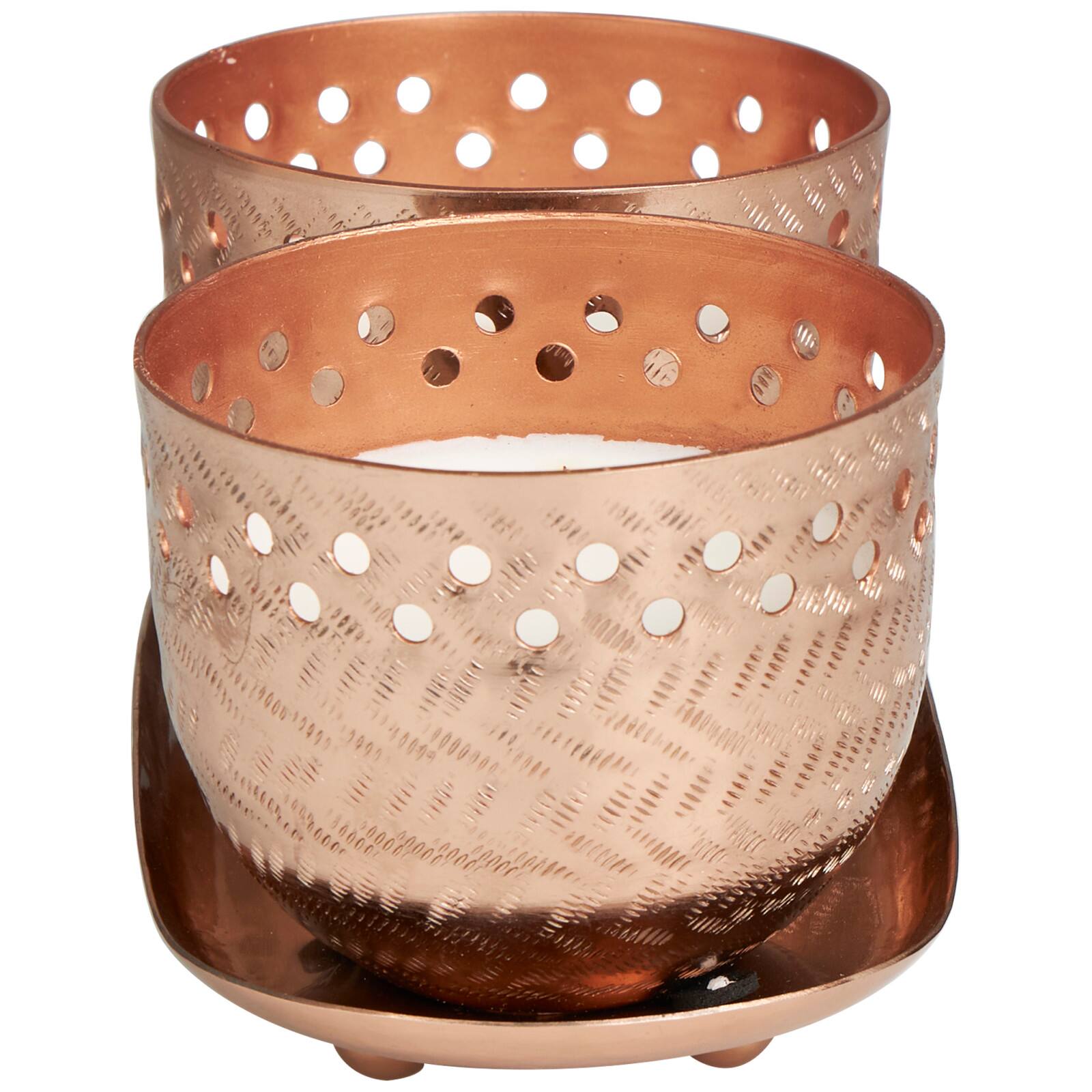 7oz. Tropical Breeze Scented Candles in Cut Out Copper Bowls and Tray