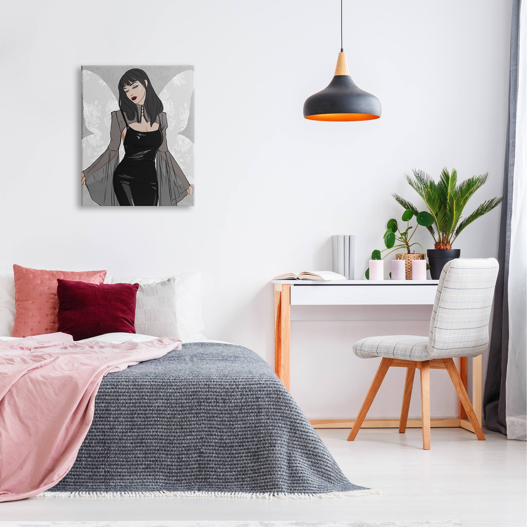 Stupell Industries Goth Fashion Girl Botanical Pattern Canvas Wall Art