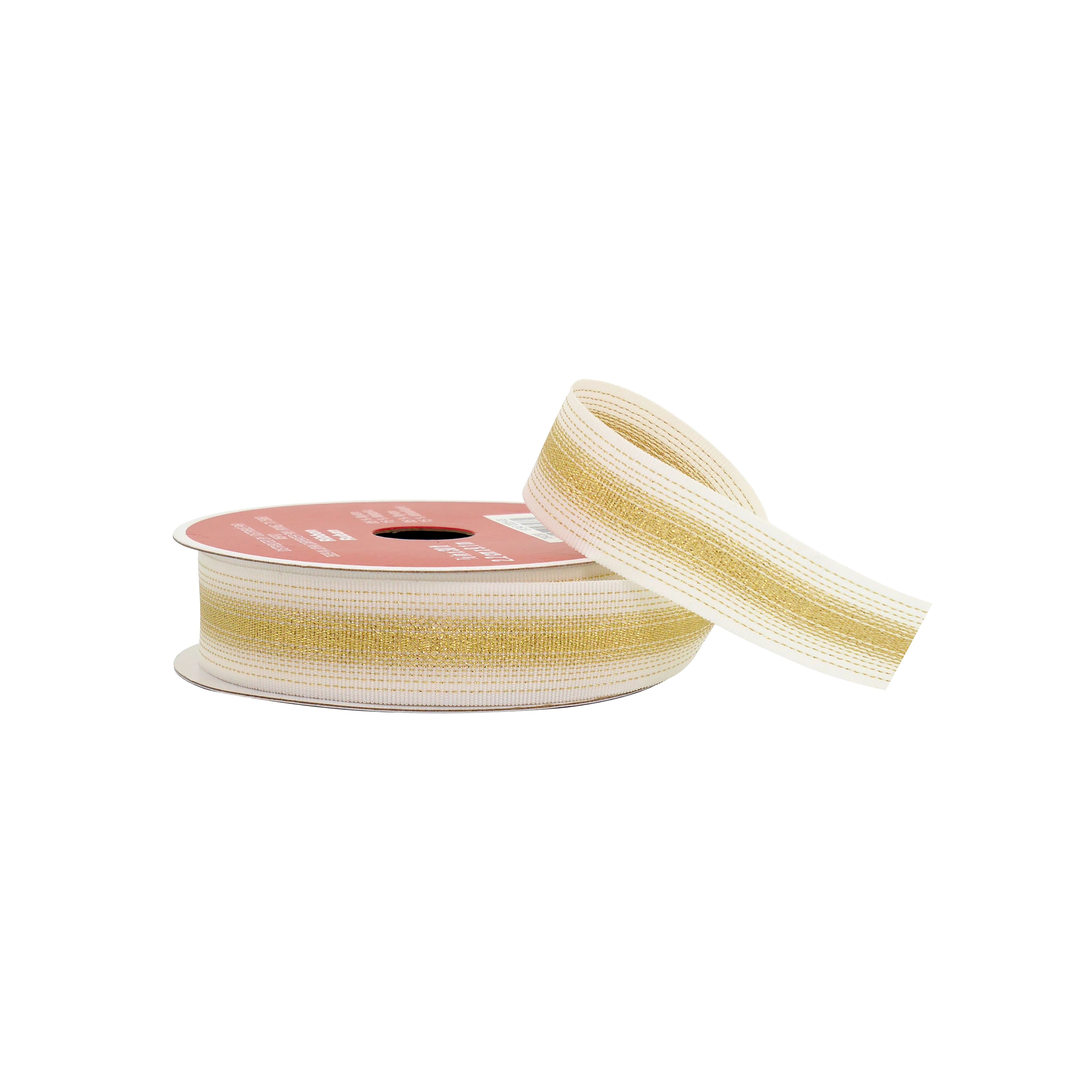 7/8&#x22; x 30ft. Creme &#x26; Gold Stripe Grosgrain Ribbon by Celebrate It&#xAE;