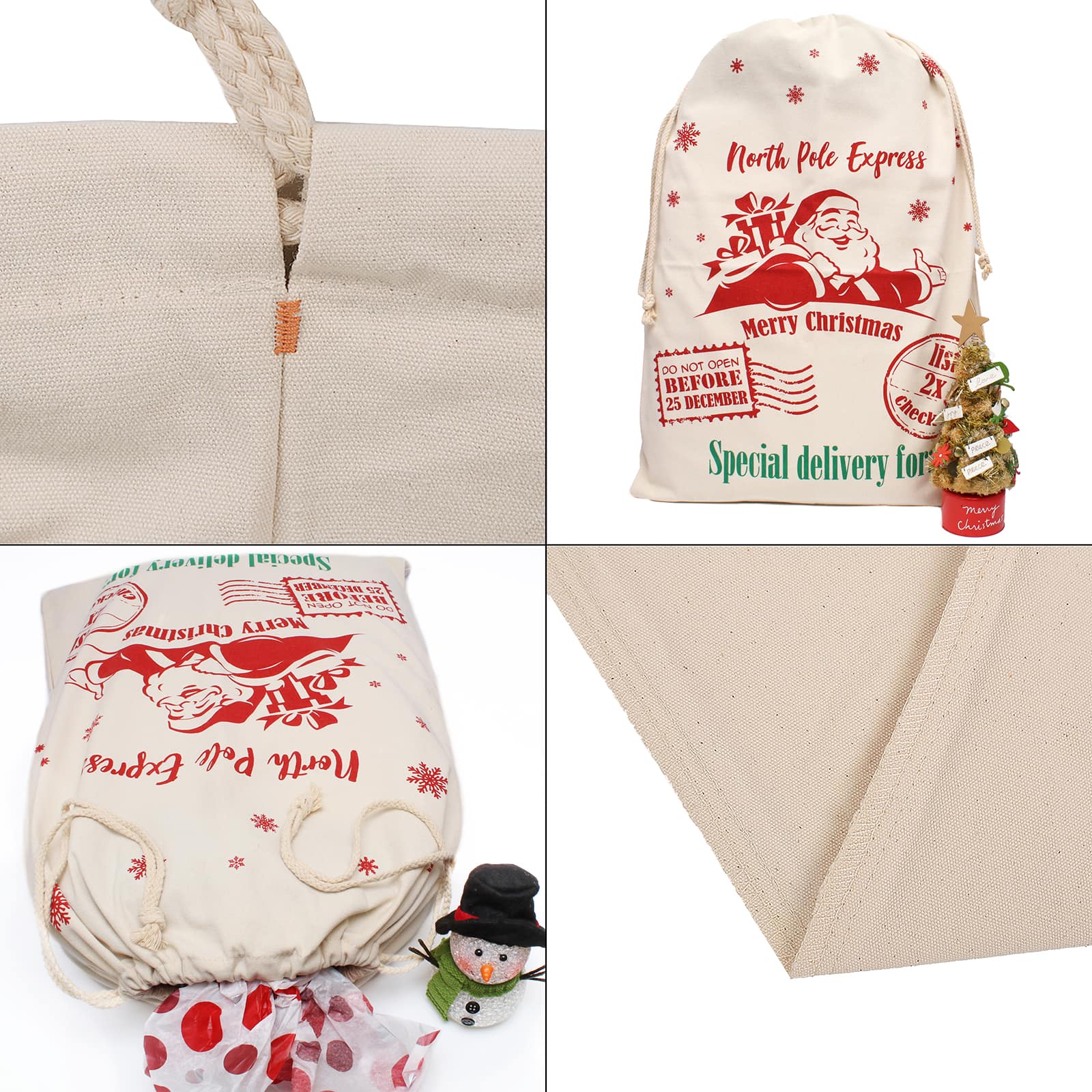 Personality Case&#x2122; 19&#x22; x 26&#x22; North Pole Express Merry Christmas Cotton Drawstring Bag