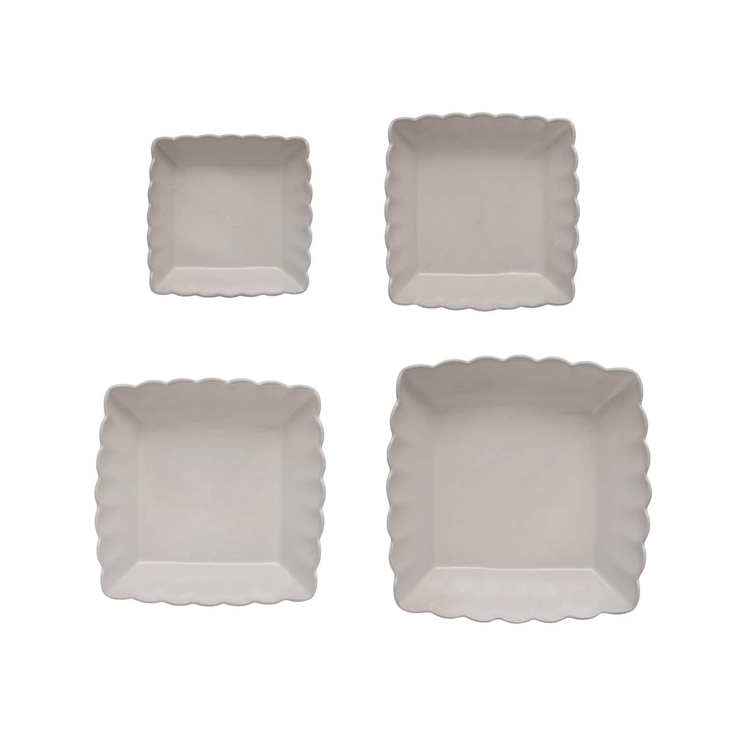 Matte White Square Stoneware Scalloped Edge Serving Dish Set