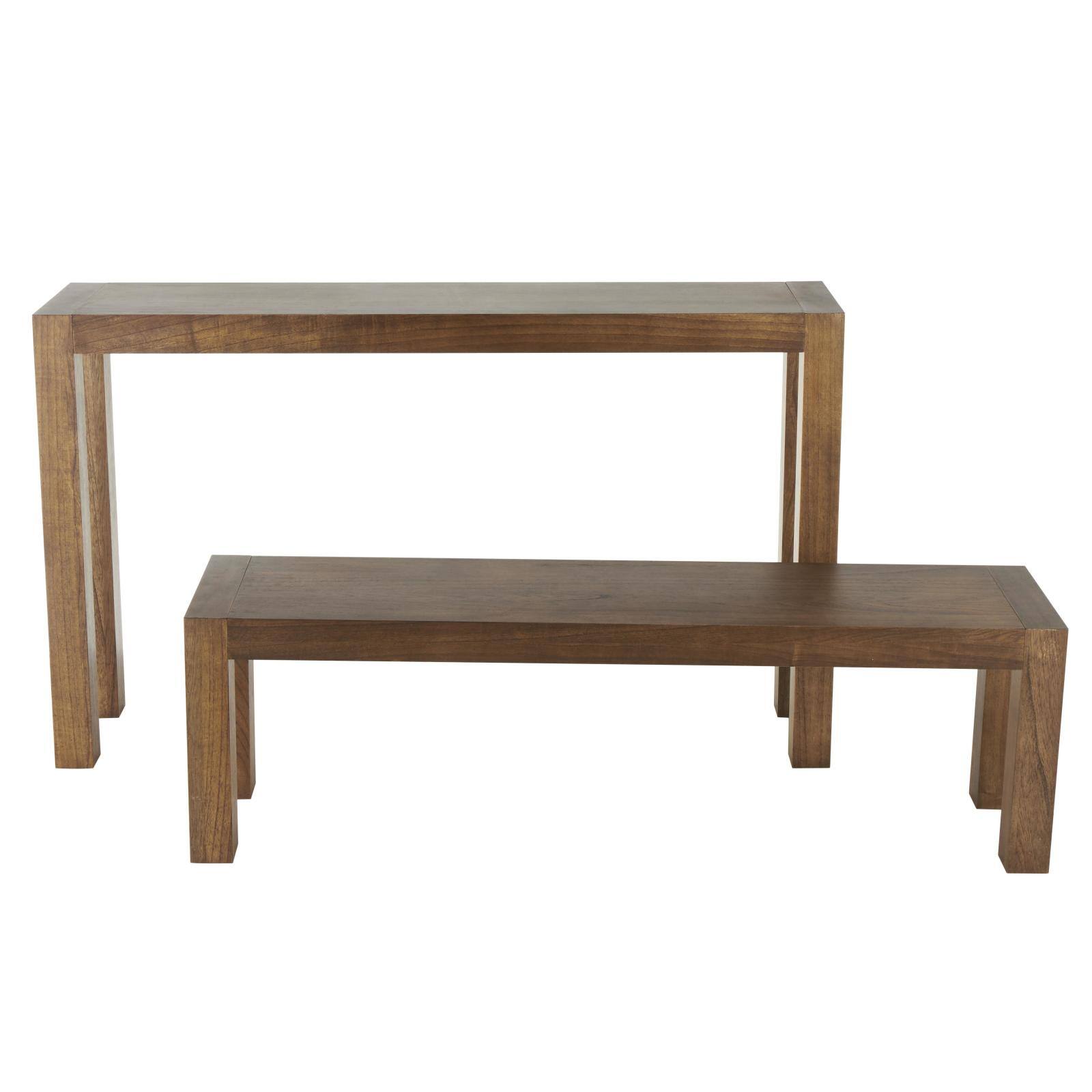 Brown Wood Console Table with Bench