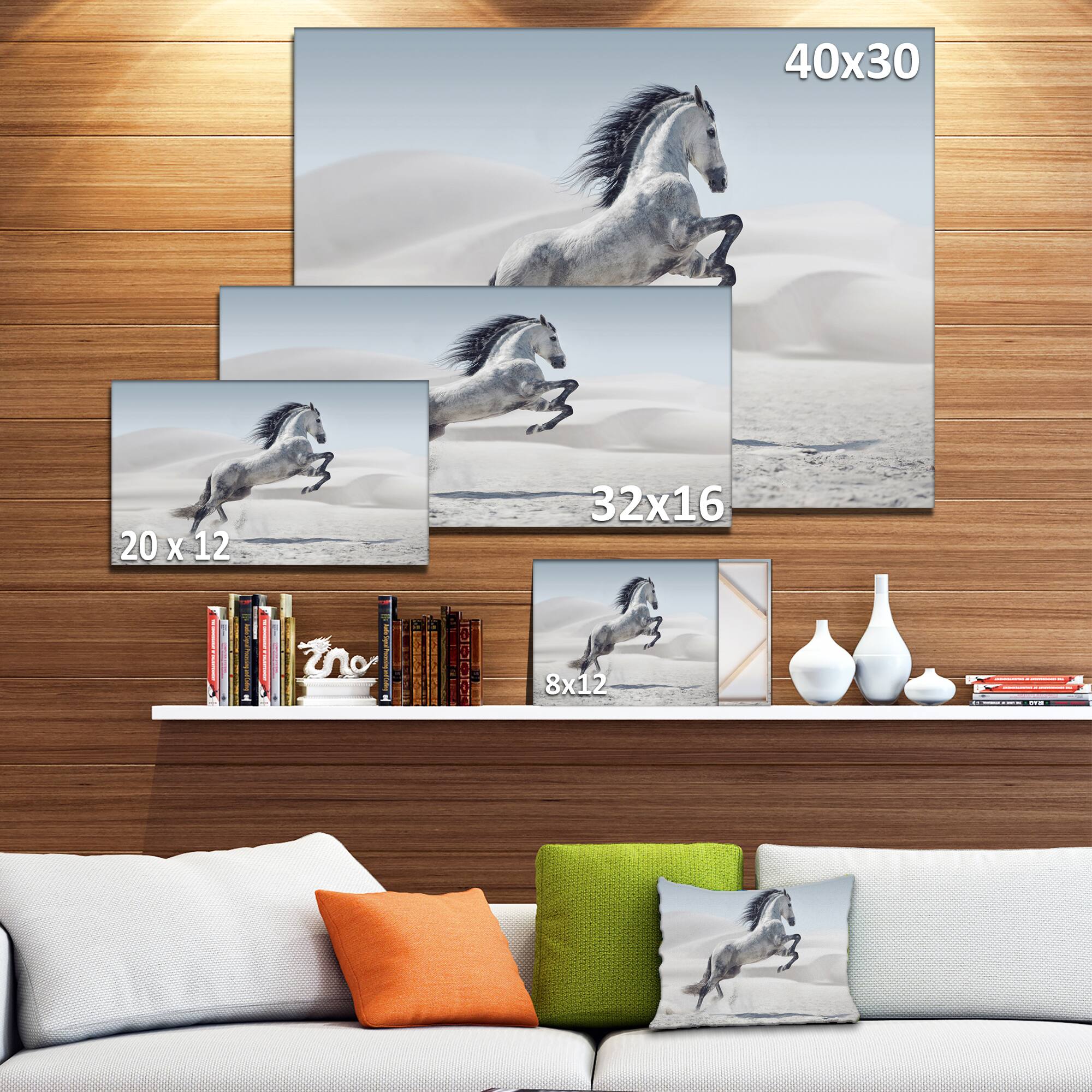 Designart - Galloping White Horse - Animal Canvas Wall Art