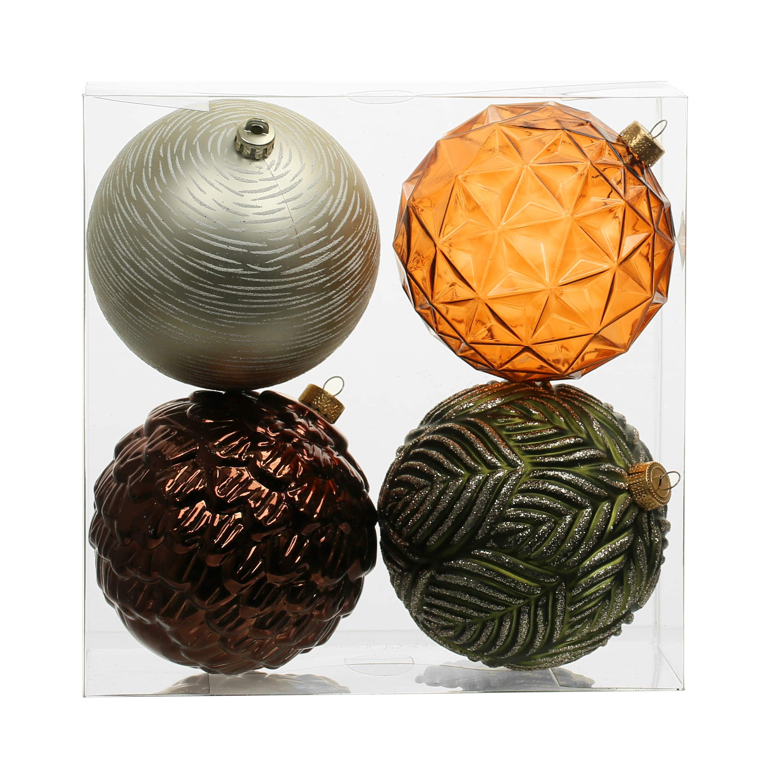 Assorted 4.7&#x22; Gold &#x26; Black Textured Shatterproof Ball Ornaments, 4pc. by Ashland&#xAE;