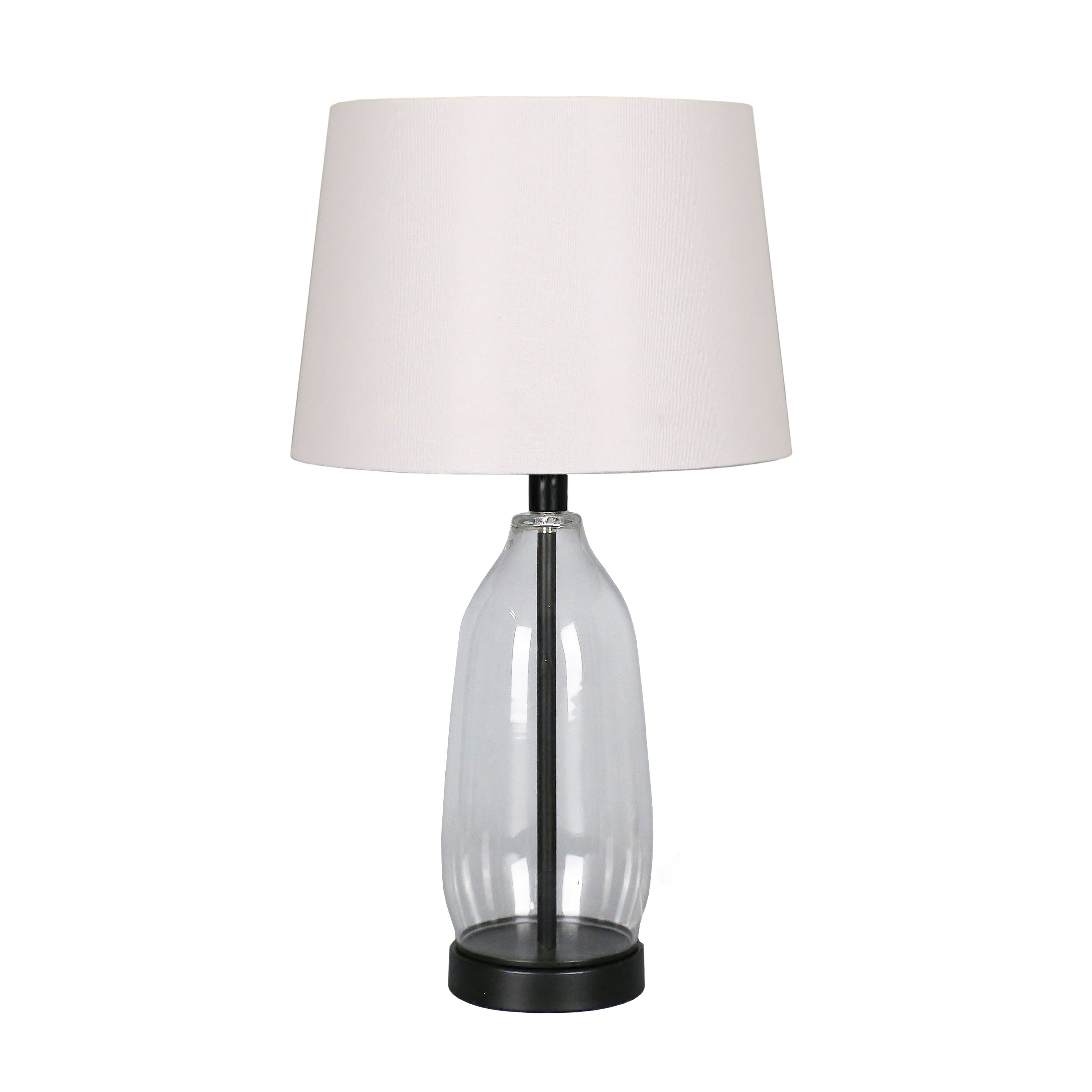 23&#x22; Clear &#x26; Black Slim Glass &#x26; Metal Table Lamp with Natural Fabric Shade by Ashland&#xAE;