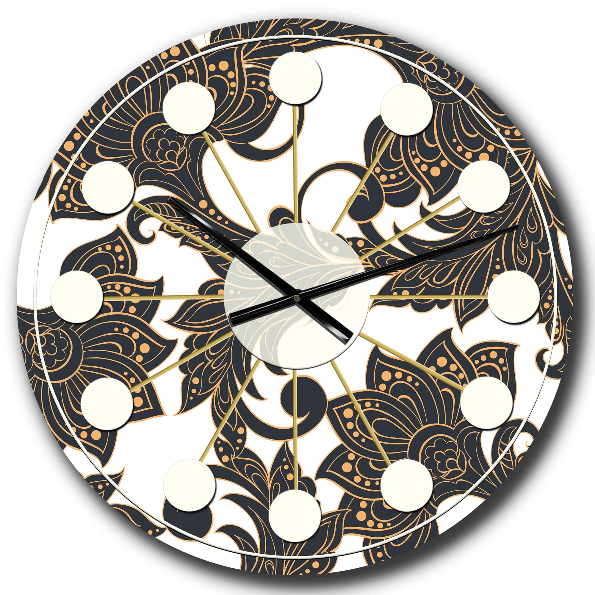 Designart 'Retro Indian Floral Batik I Mid-Century Modern Wall Clock