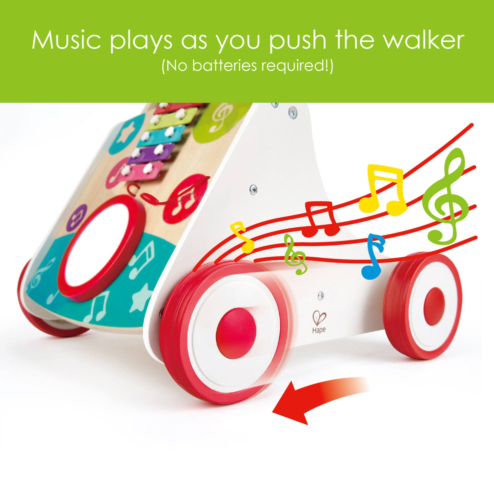 Hape My First Musical Walker Wooden Push &#x26; Pull Learning Walker