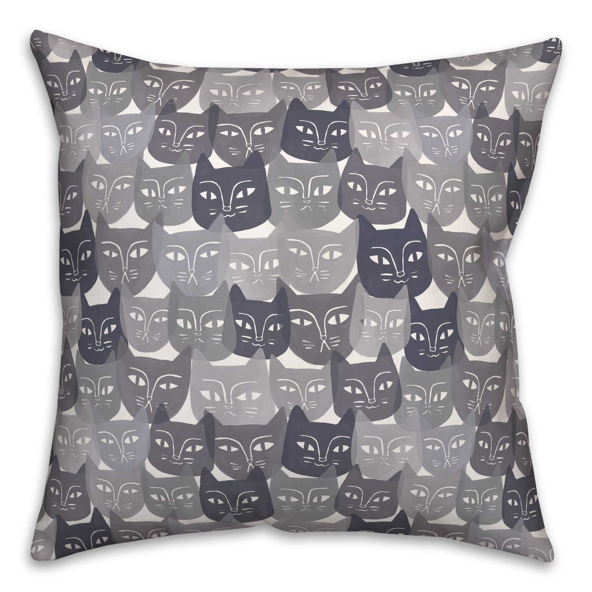 Gray Cat Face Pattern 18" x 18" Throw Pillow