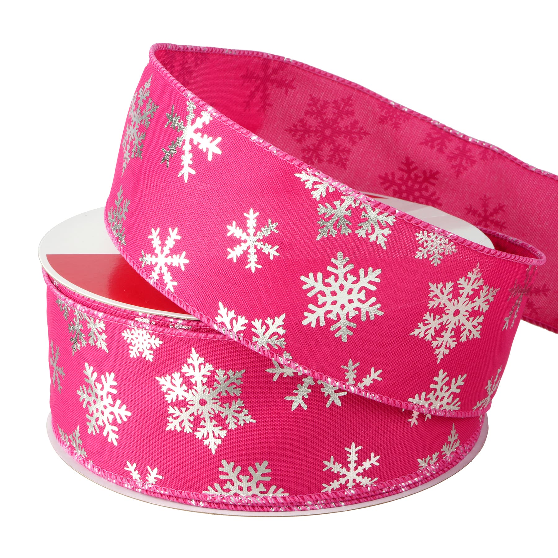 2.5" x 80ft. Pink & Silver Snowflakes Wired Jumbo Ribbon by Celebrate It®