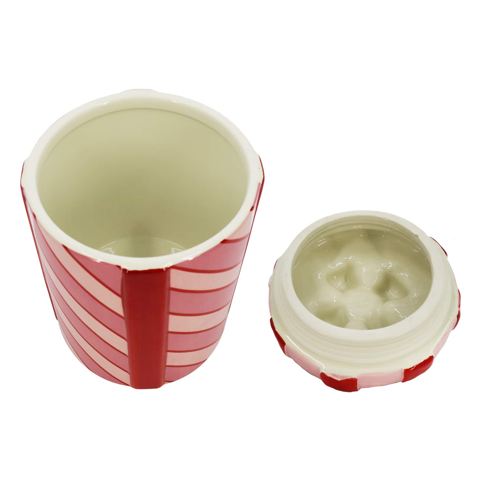 8.5&#x22; Pink &#x26; Red Striped Gift Ceramic Container with Lid by Ashland&#xAE;