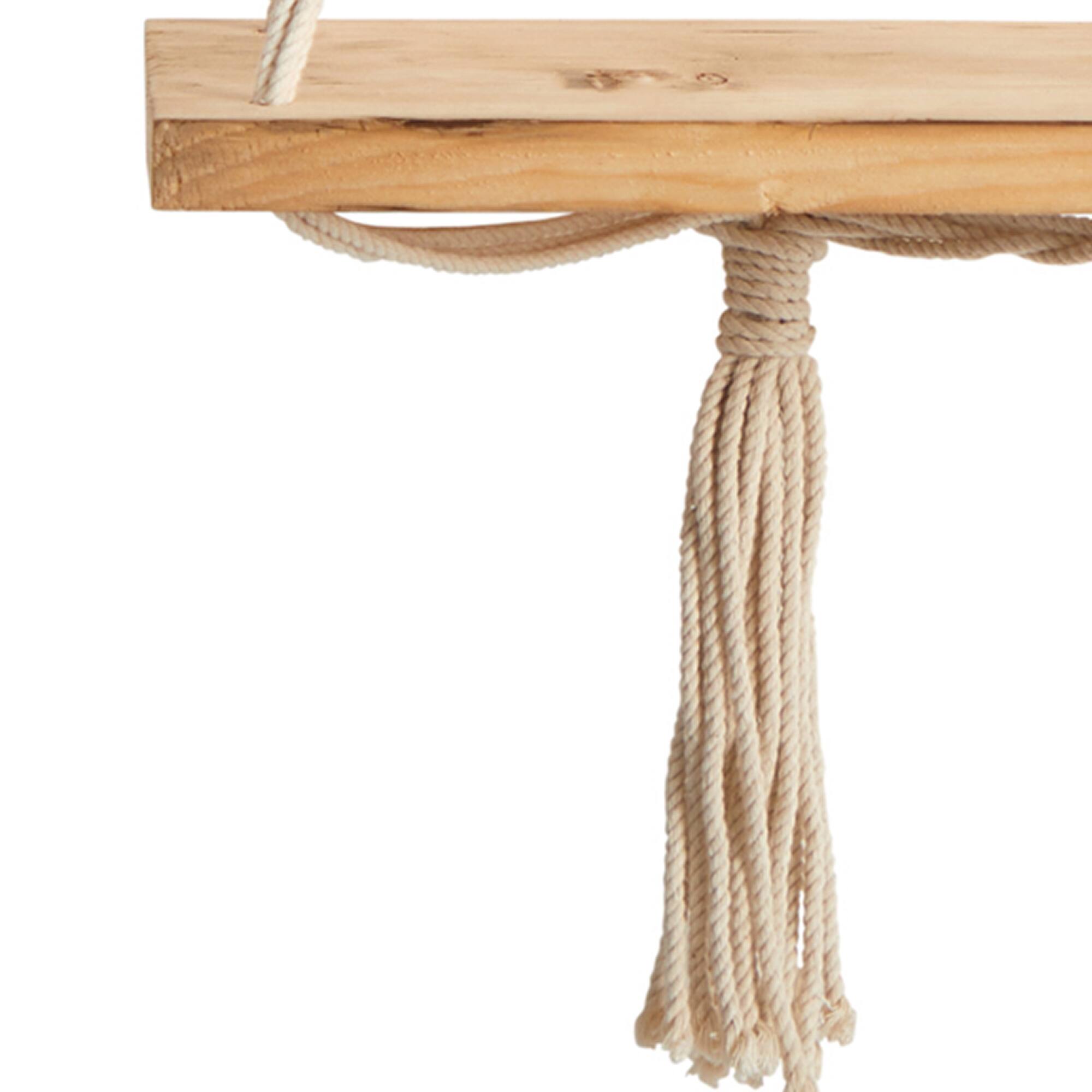 18&#x22; Boho Chic Wood Macrame Single Shelf Wall Art Decor