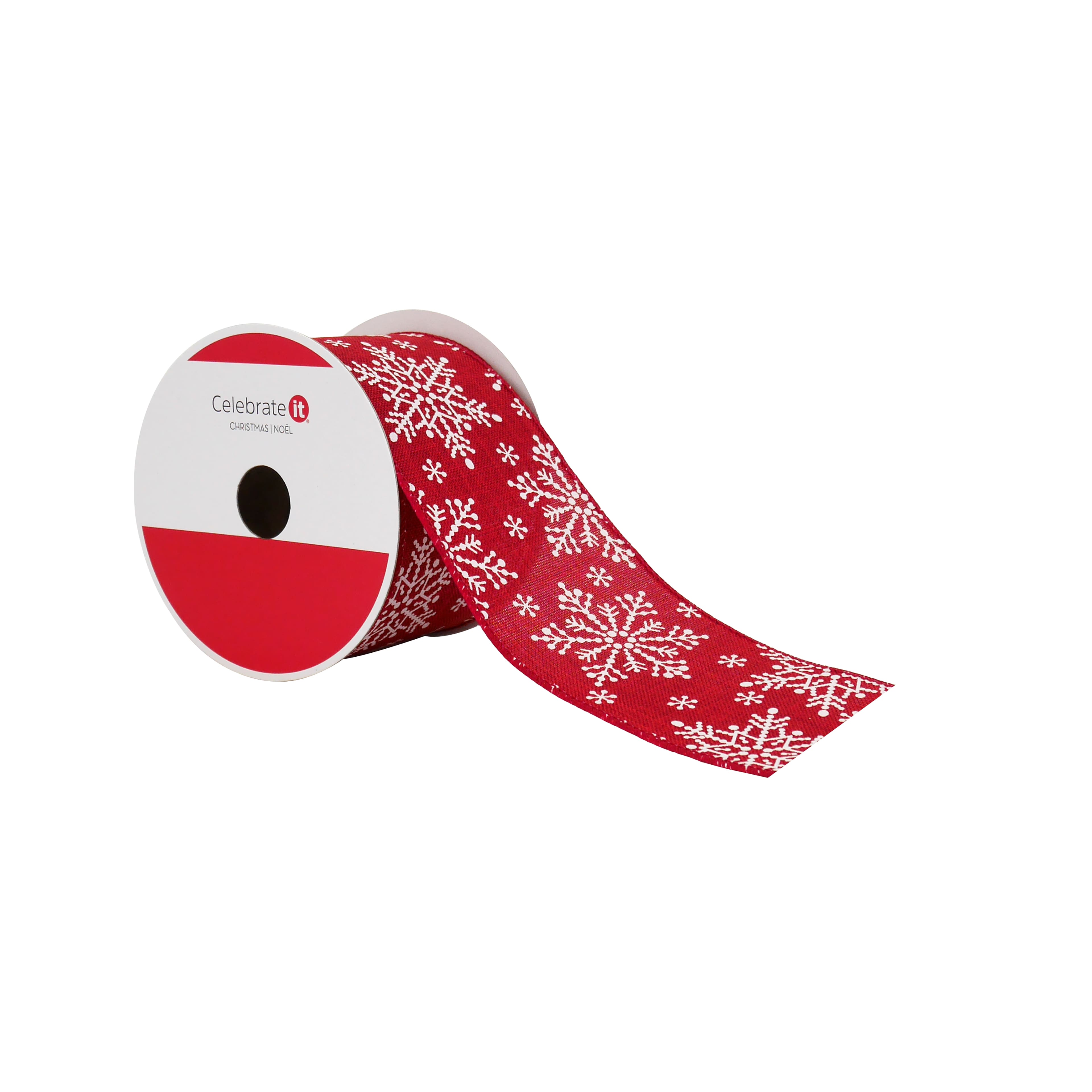 2.5&#x22; x 20ft. Red &#x26; White Snowflakes Wired  Ribbon by Celebrate It&#xAE;