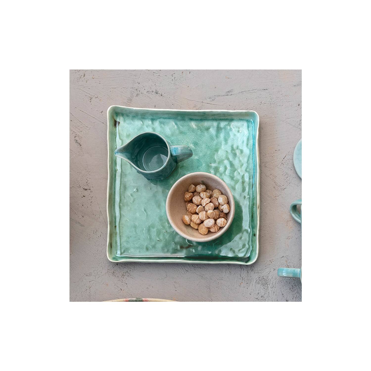 Hello Honey® 11" Square Aqua Reactive Crackle Glaze Stoneware Serving Trays, 6ct.