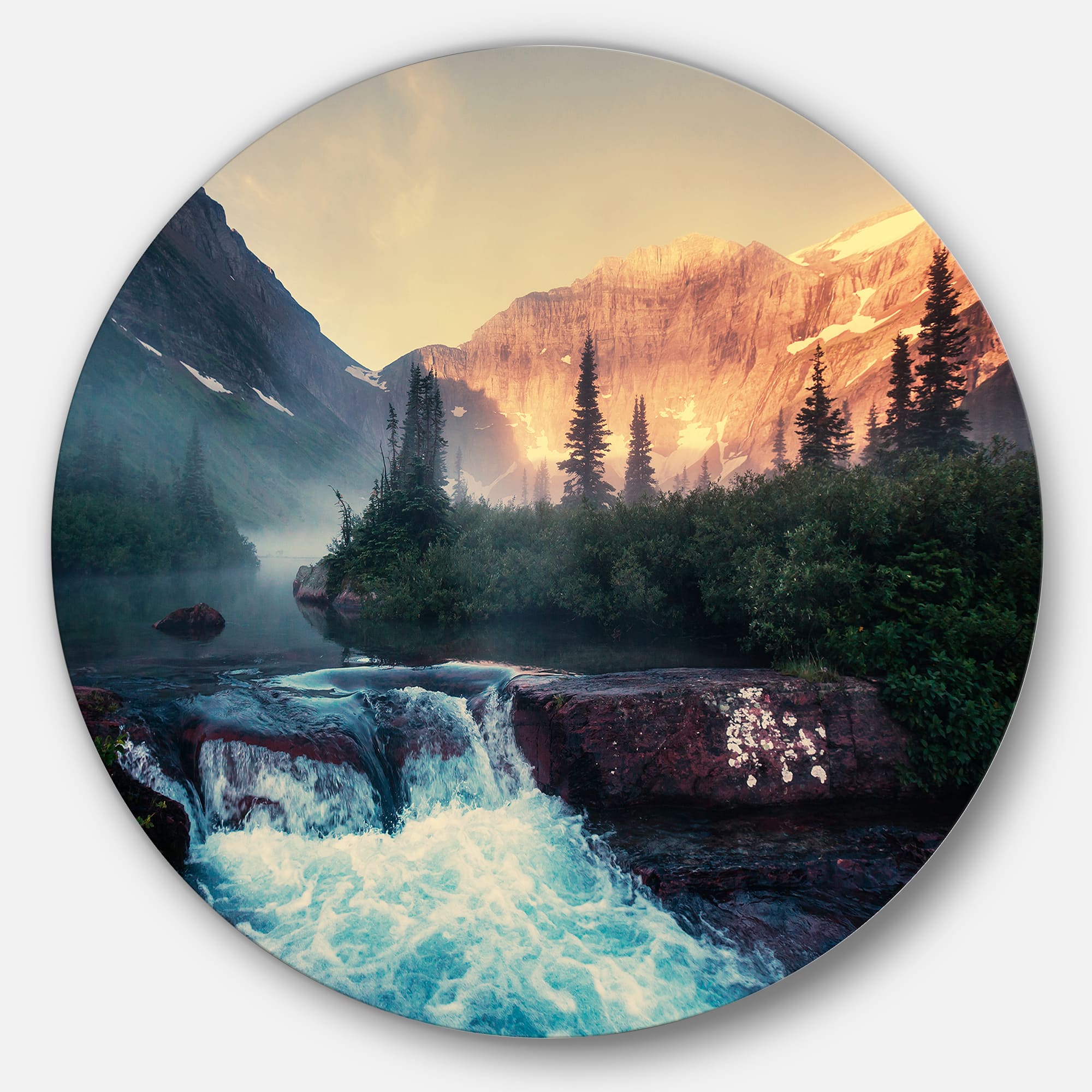 Designart - Glacier National Park Montana' Disc Landscape Circle Metal Wall Decor