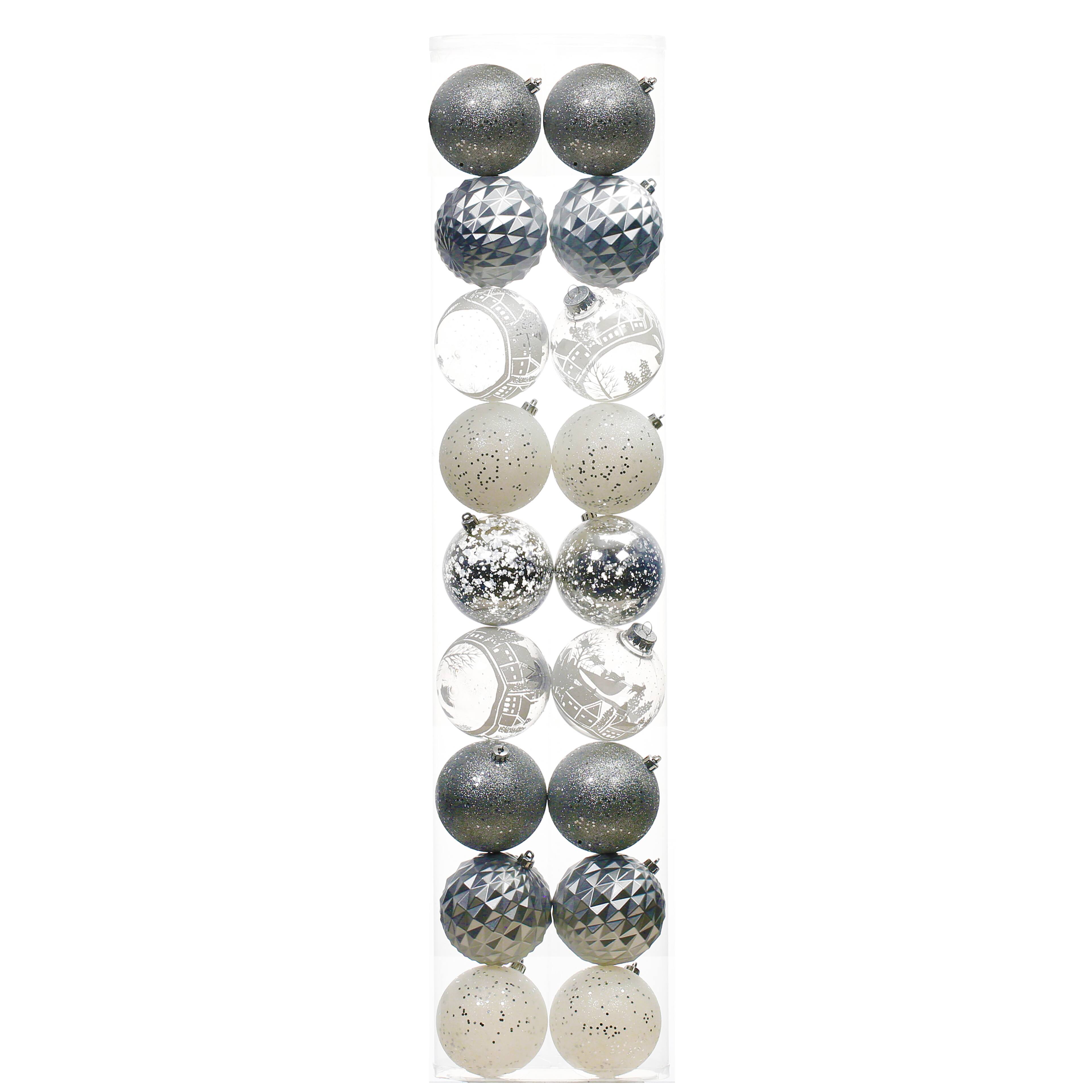 Ensemble de 18&#xA0;boules de No&#xEB;l incassables argent&#xE9;es et blanches de 97&#xA0;mm d&#x2019;Ashland
