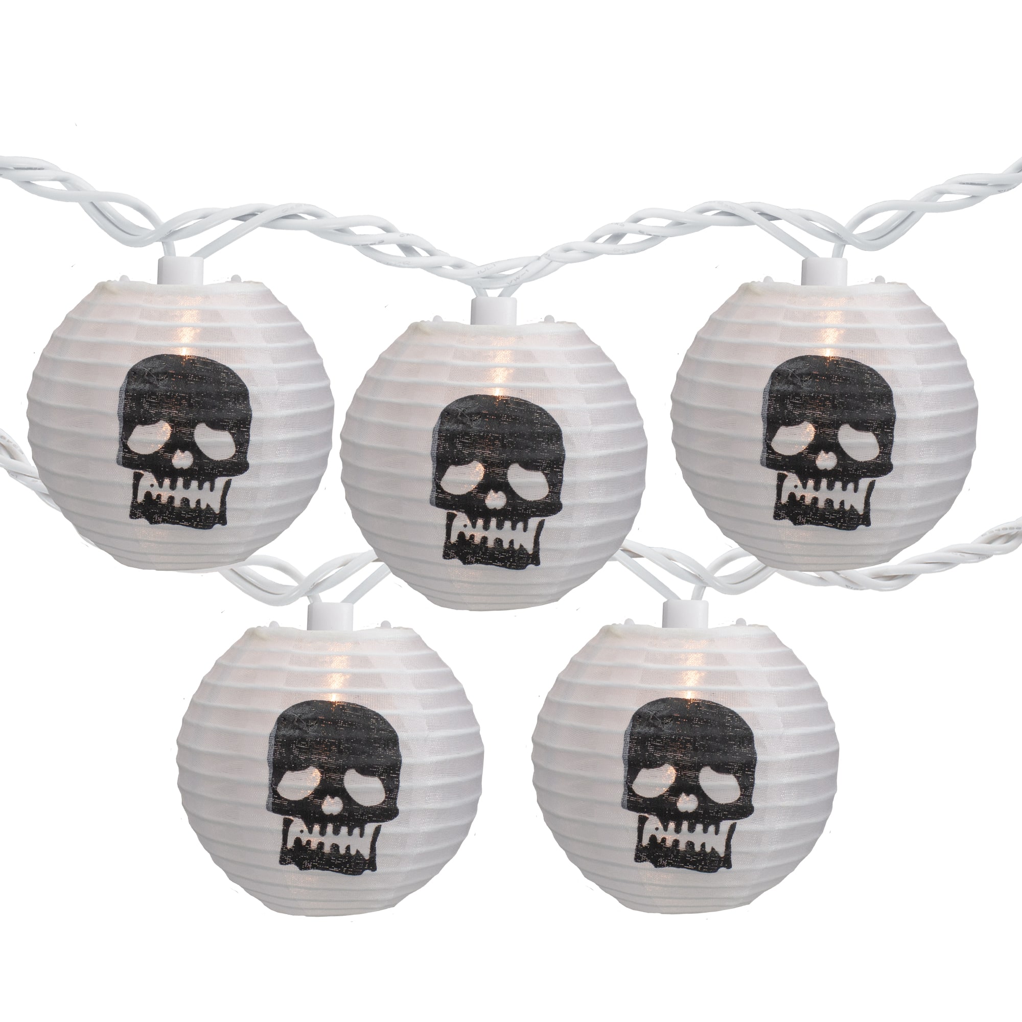 10ct. White & Black Skull Paper Lantern Halloween Lights
