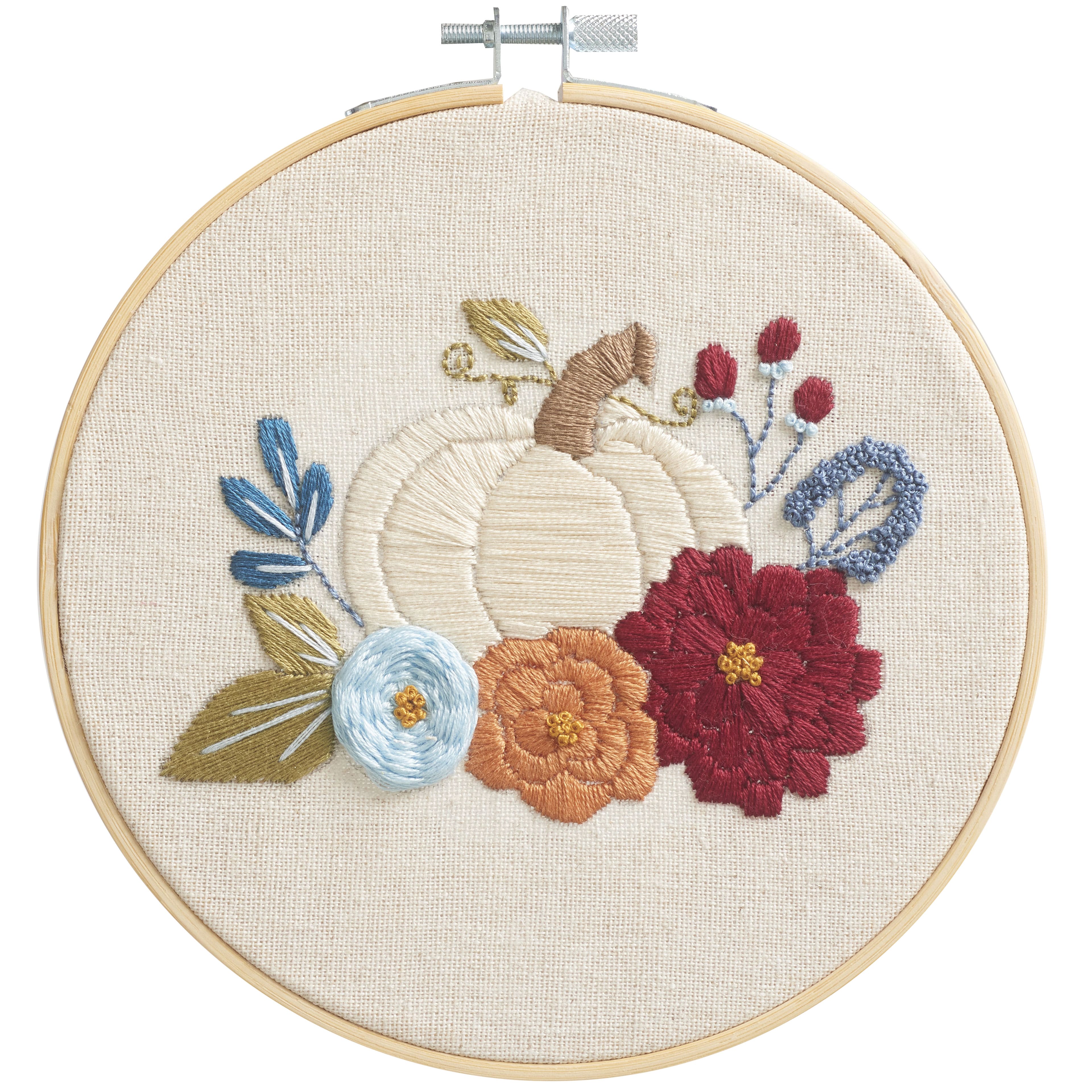 6" Pumpkin & Floral Stamped Design Embroidery Kit by Loops & Threads®