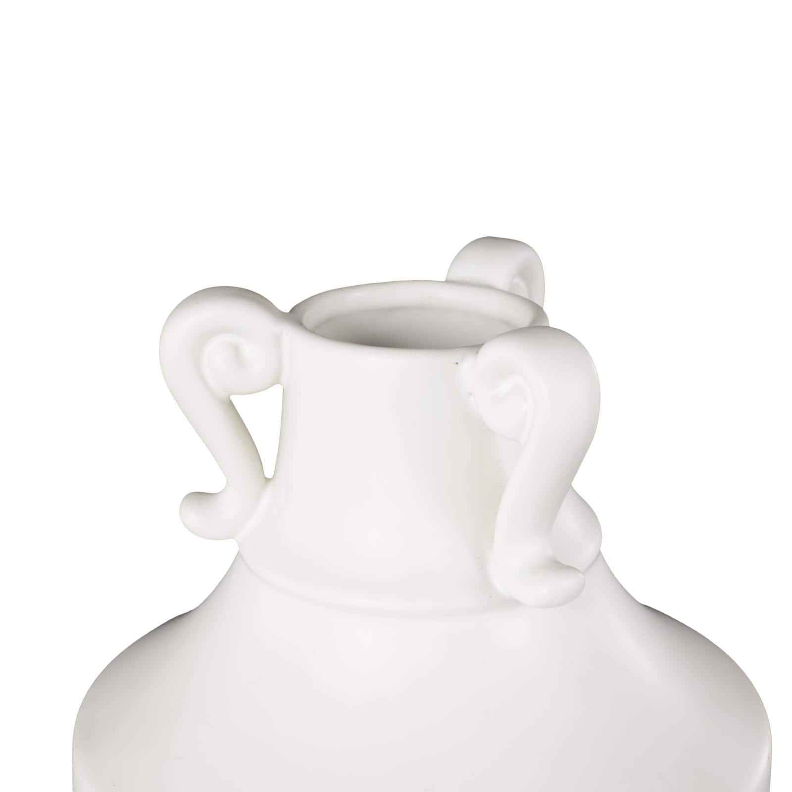 15.75" White Ceramic Sleek Amphora Vase with Scroll Handles