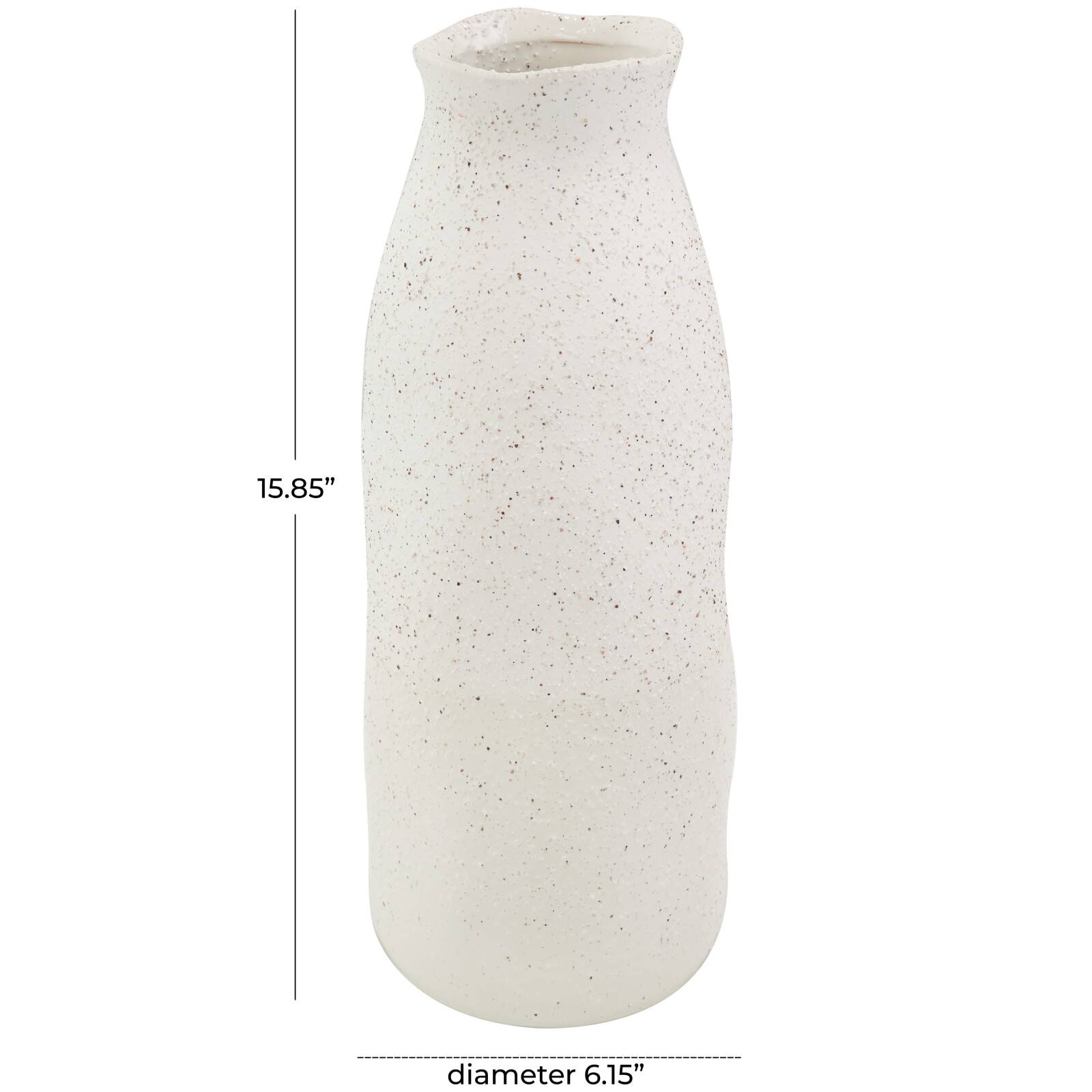16" Cream Ceramic Abstract Wavy Vase with Textured Speckled Detailing