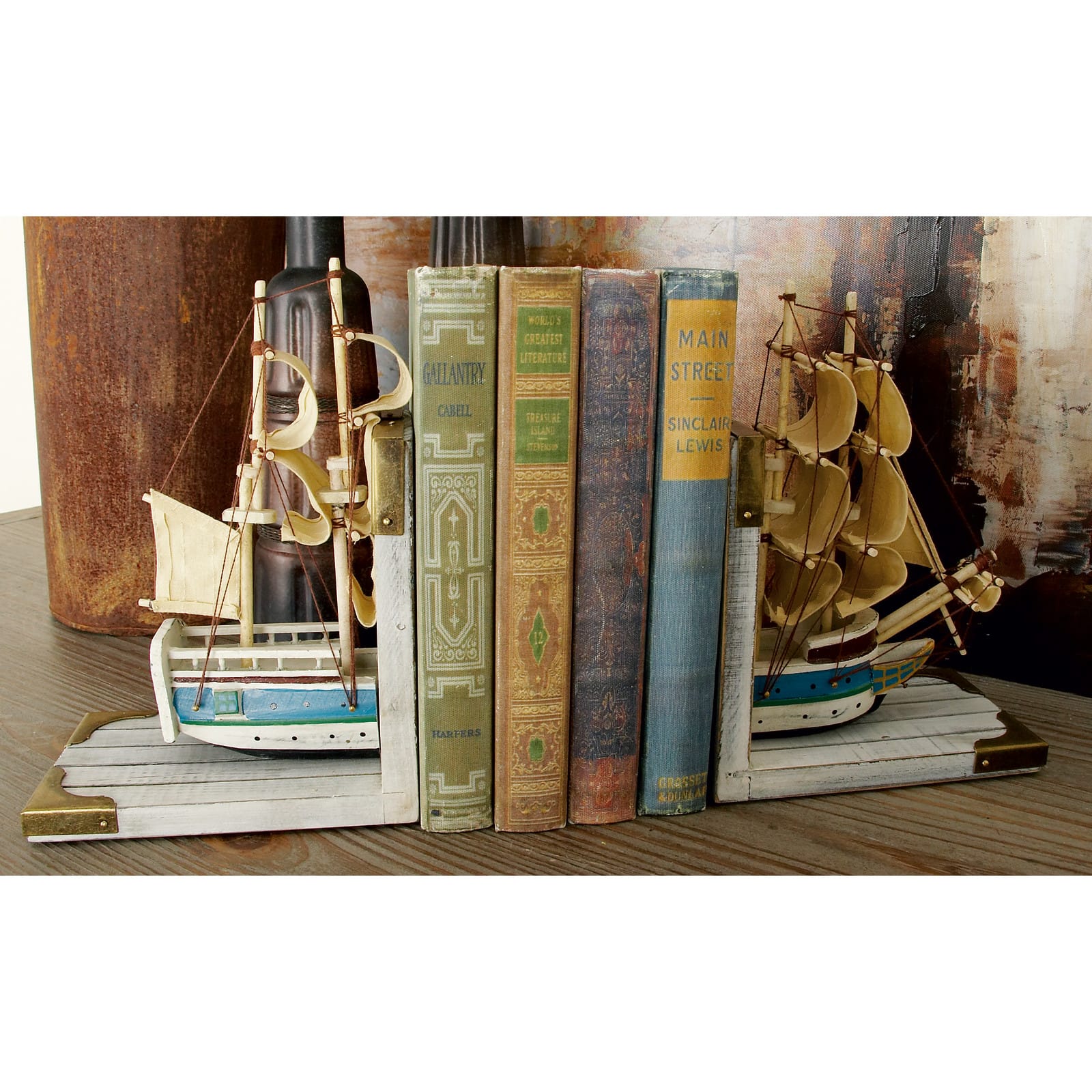 9&#x22; White Wood Coastal Sailboat Bookends, 2ct.