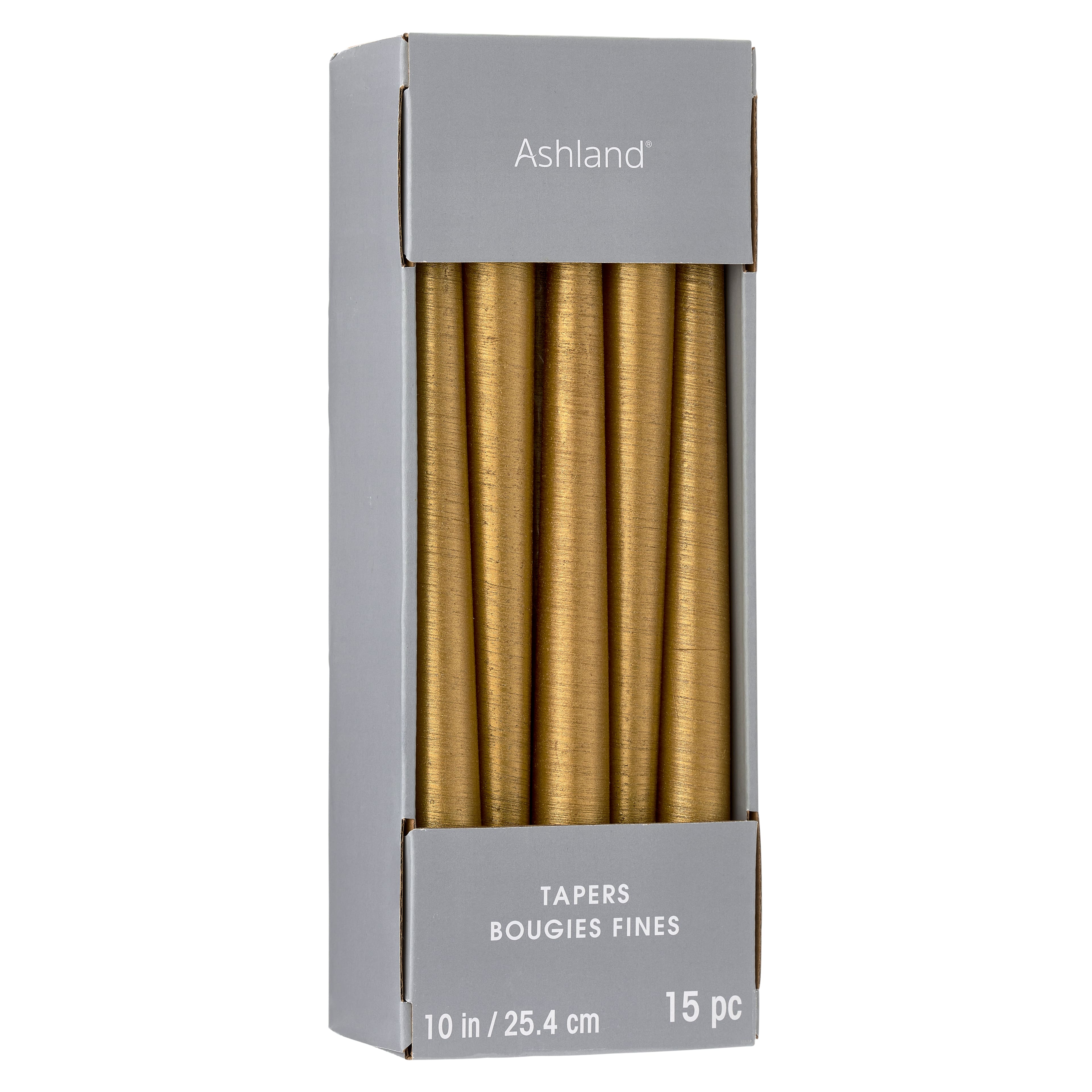 12 Packs: 15 ct. (180 total) Basic Elements&#x2122; 10&#x22; Gold Taper Candles by Ashland&#xAE;