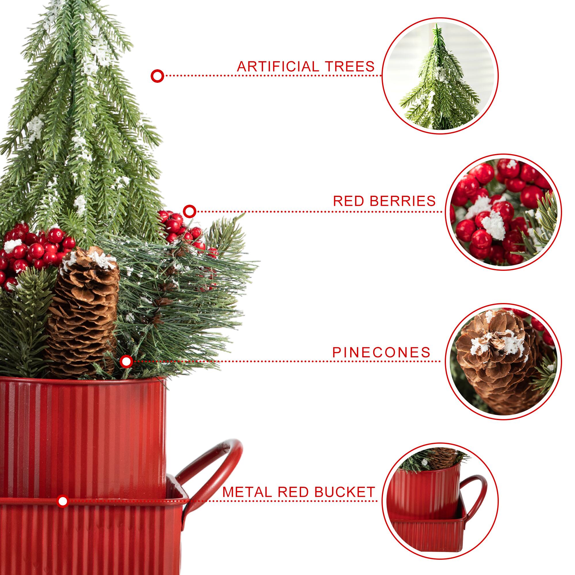 Glitzhome® 21" Christmas Metal Potted Triple Trees Centerpiece
