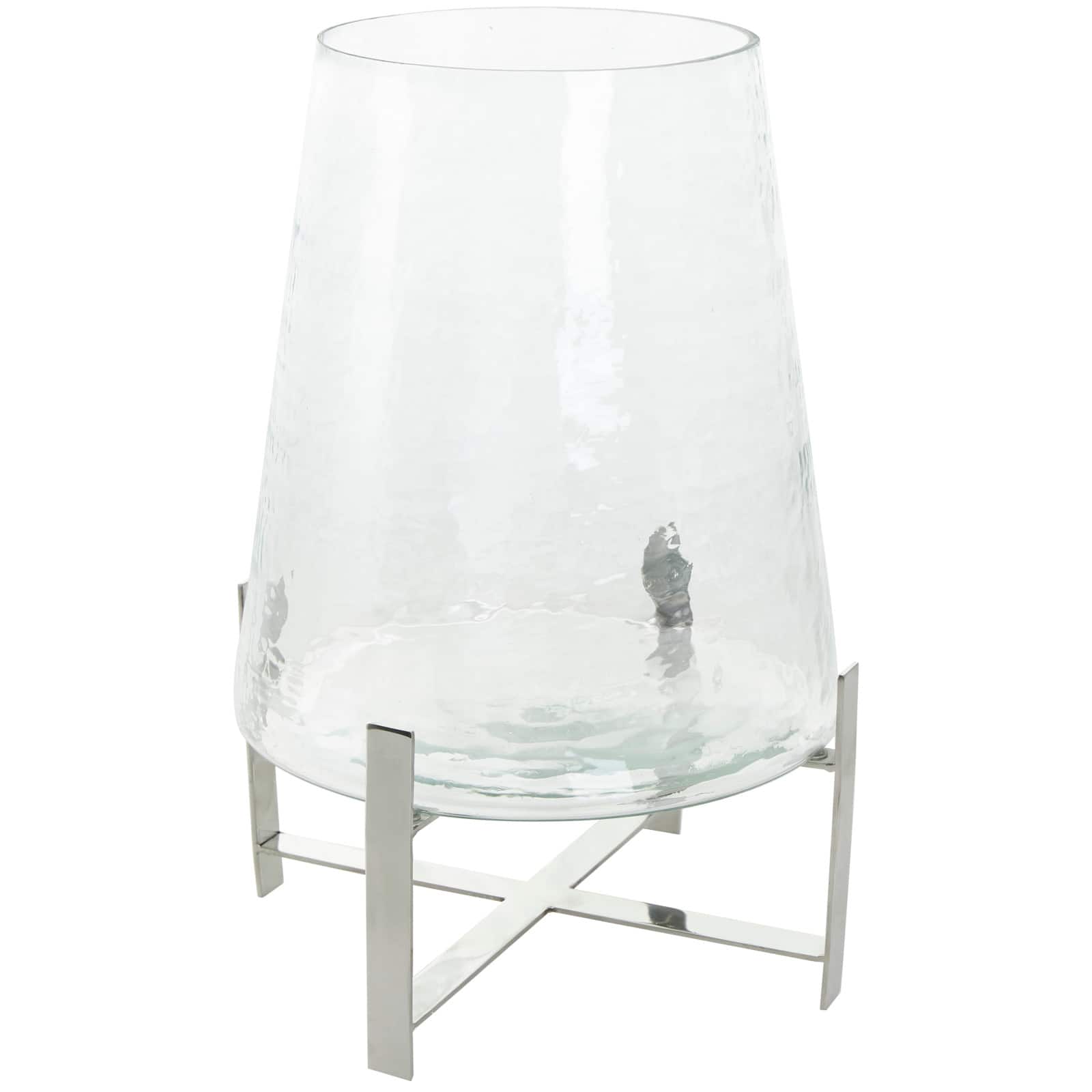 16&#x22; Clear Glass &#x26; Stainless Steel Hurricane Candle Holder