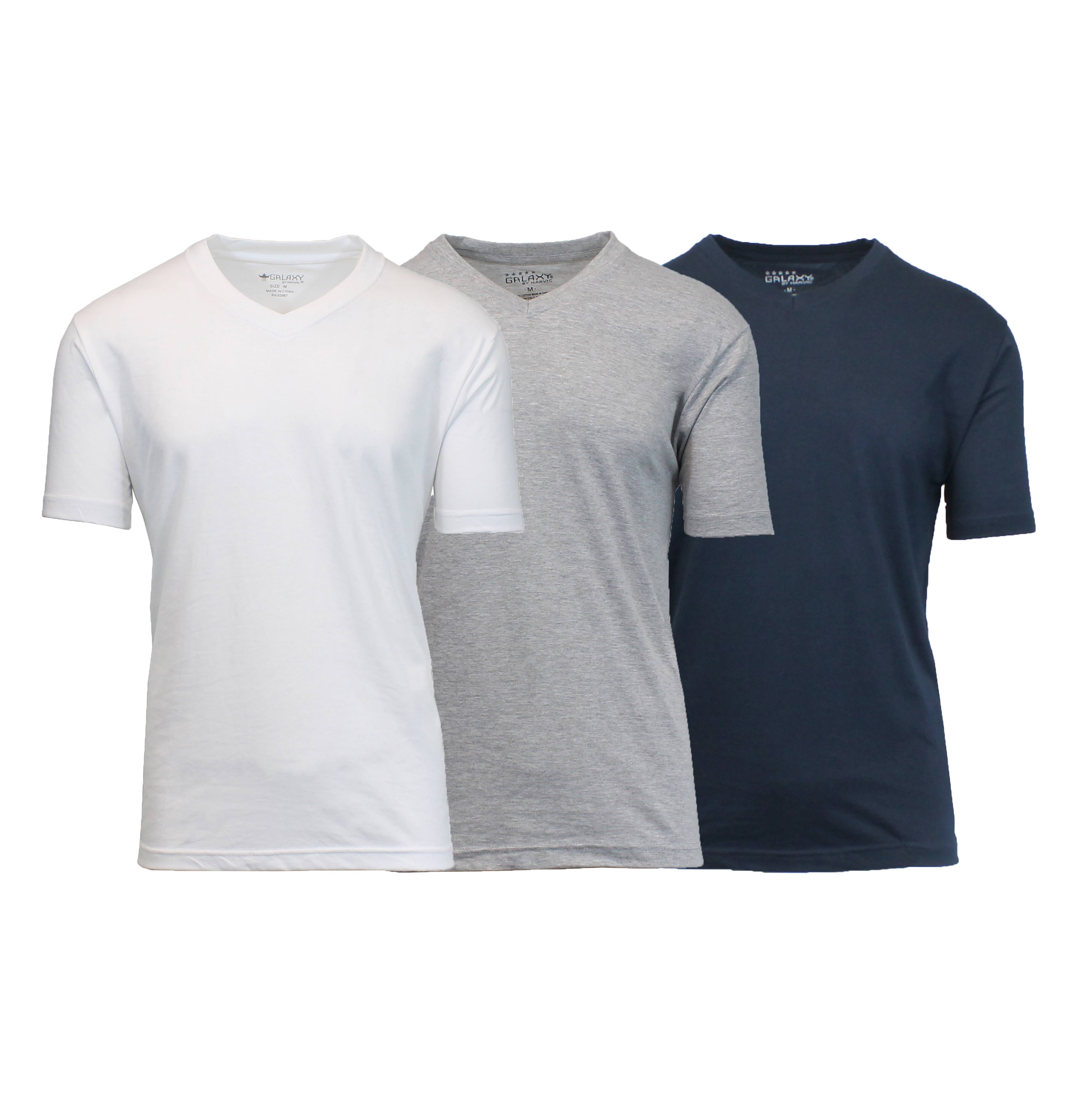 Galaxy by Harvic Men's Short Sleeve V-Neck T-Shirt 3 Pack